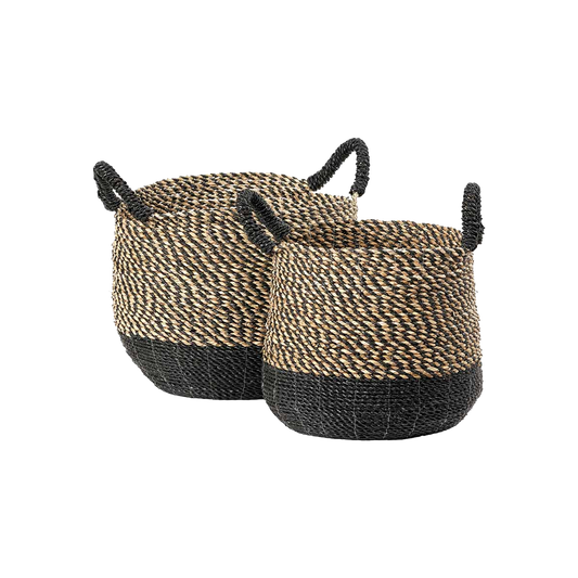 Set of 2 Seagrass Natural & Black Baskets