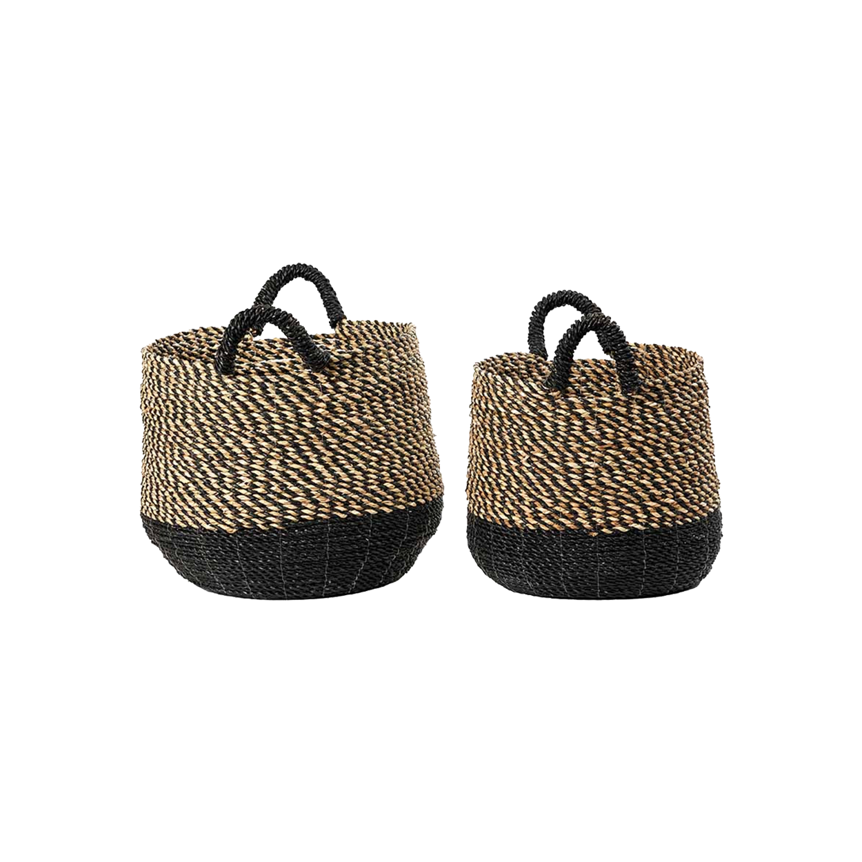 Set of 2 Seagrass Natural & Black Baskets