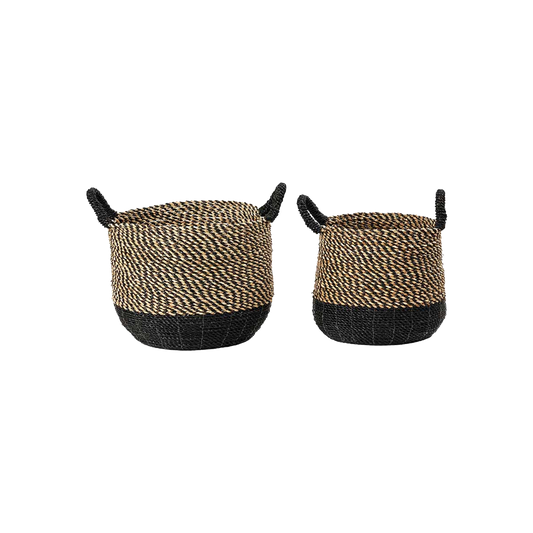 Set of 2 Seagrass Natural & Black Baskets