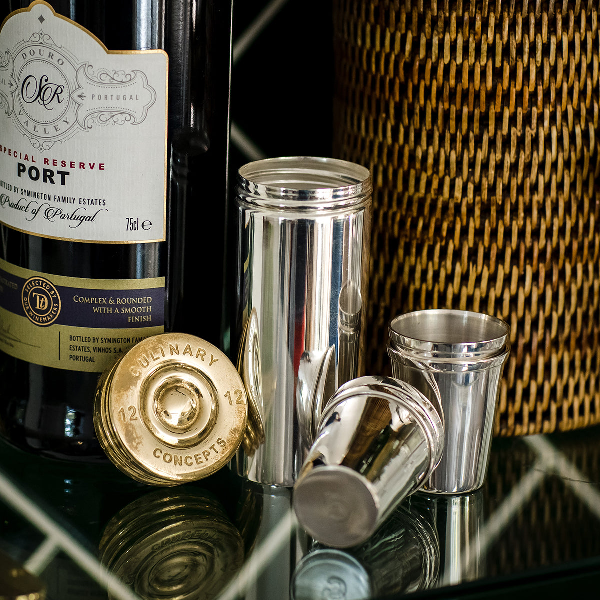 Set of Eight Shot Cups & Holder