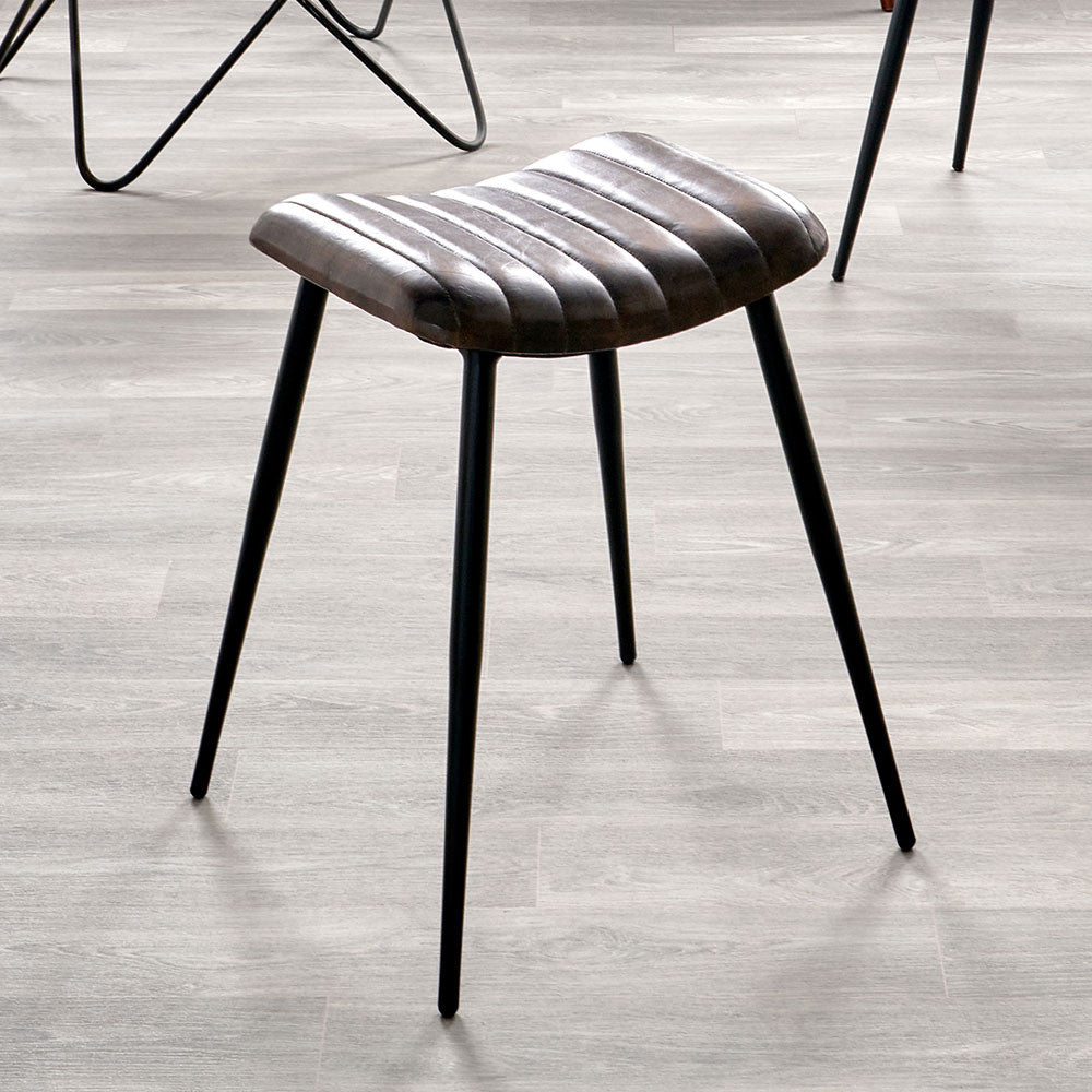 Steal Grey Leather and Iron Curved Stool