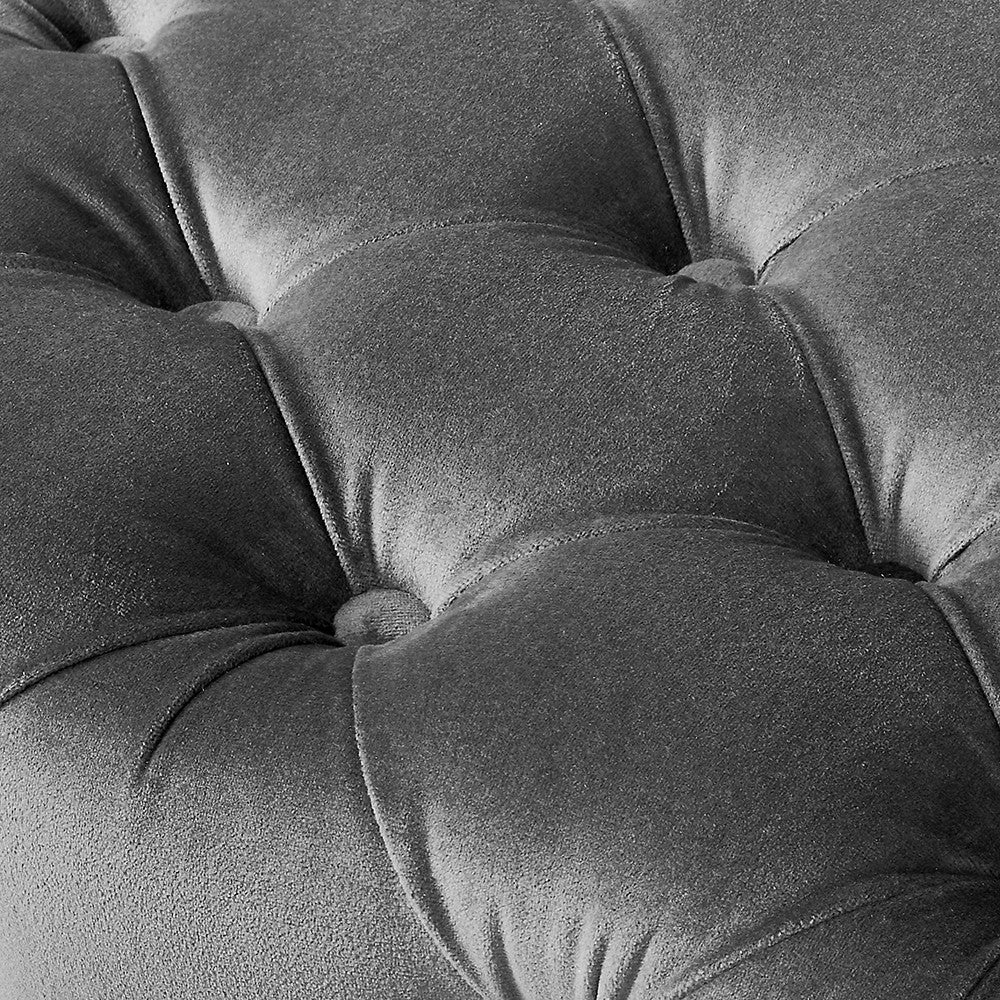 Dove Grey Velvet Buttoned Bench Stool