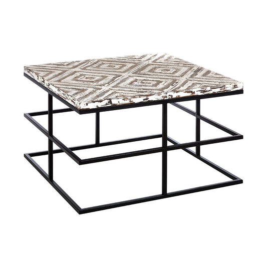 White & Wooden Pattern Square Coffee Table