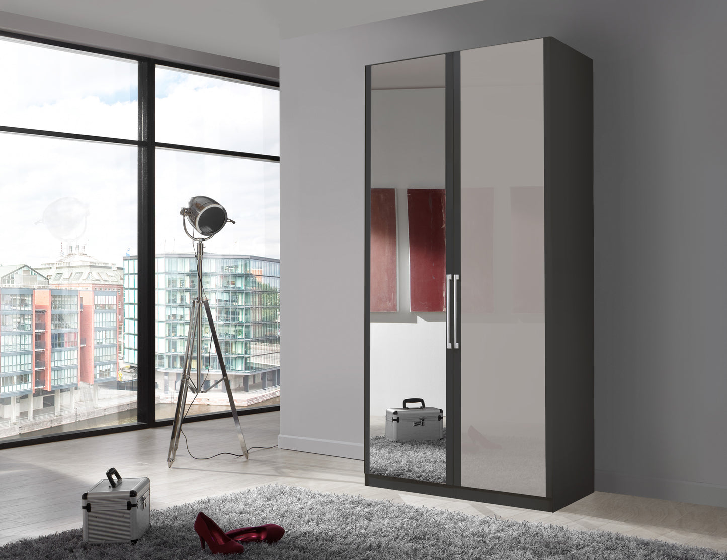 Bermuda Hinged 2 Door Wardrobe Glass Pebble Grey 100cm