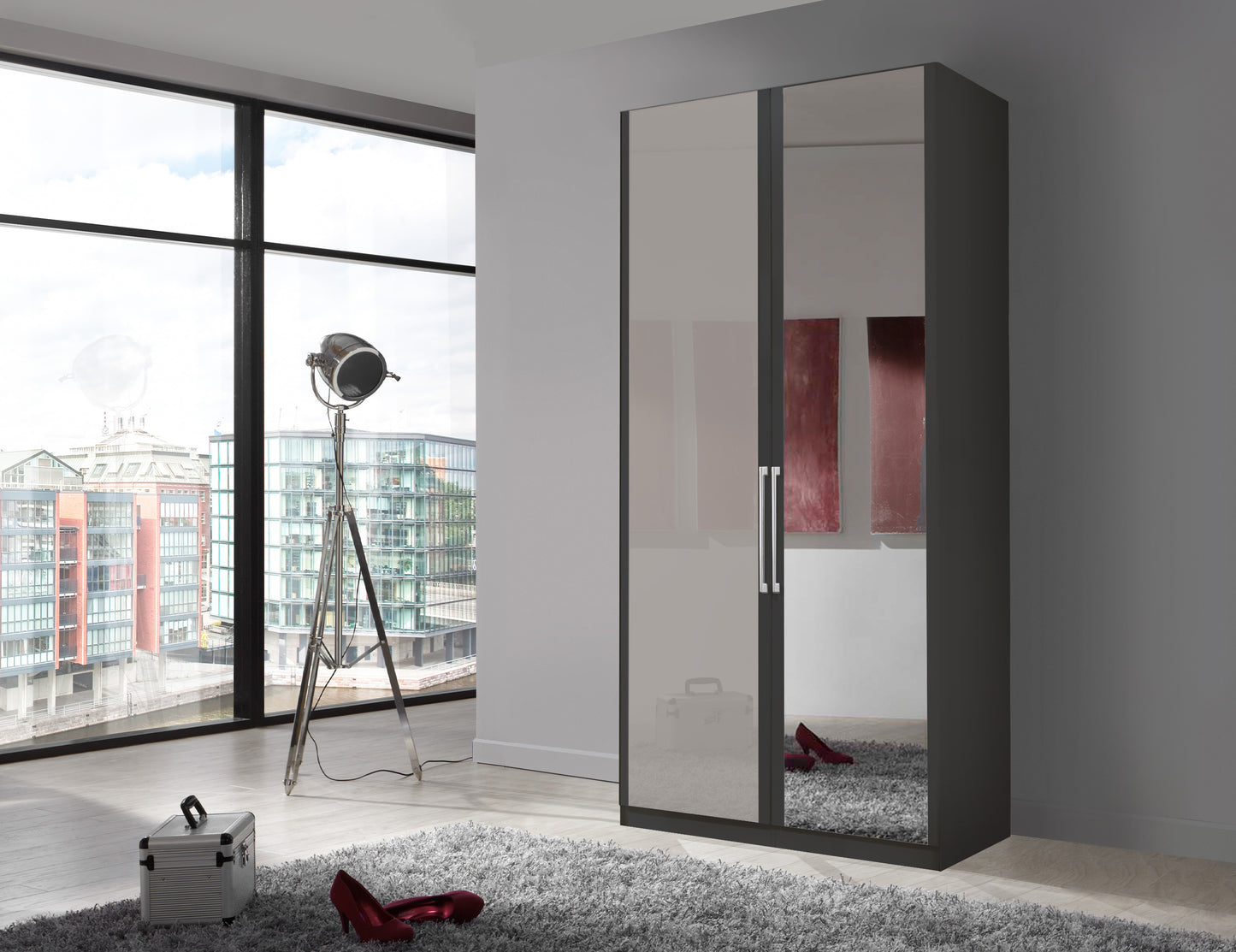 Bermuda Hinged 2 Door Wardrobe Glass Pebble Grey 100cm