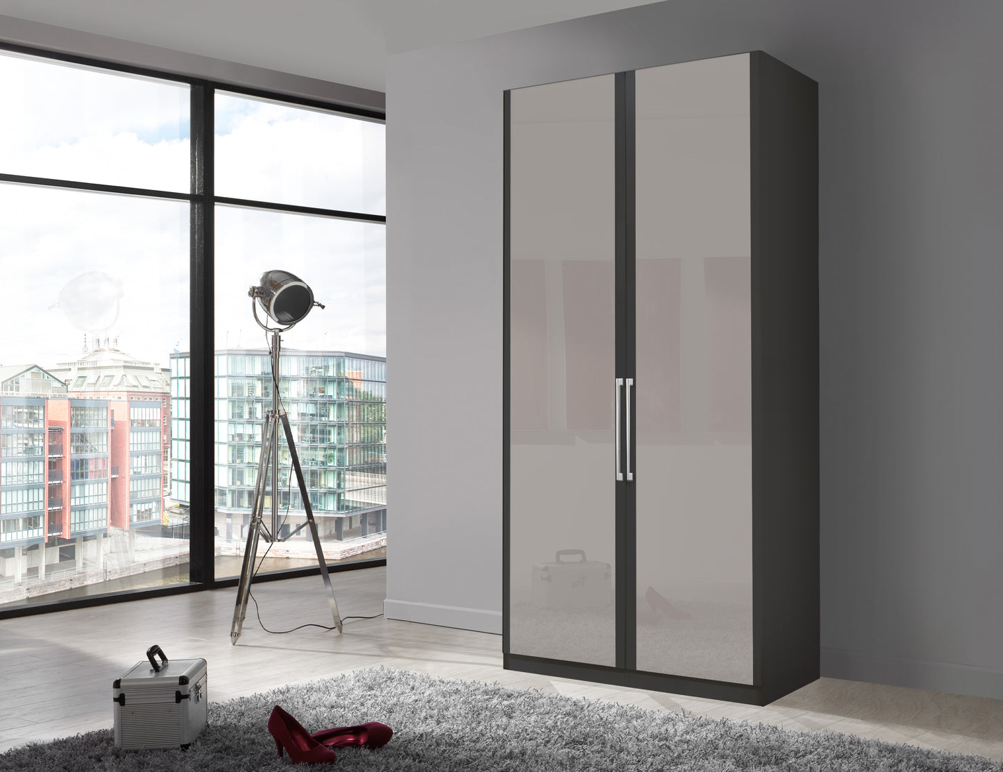 Bermuda Hinged 2 Door Wardrobe Glass Pebble Grey 100cm