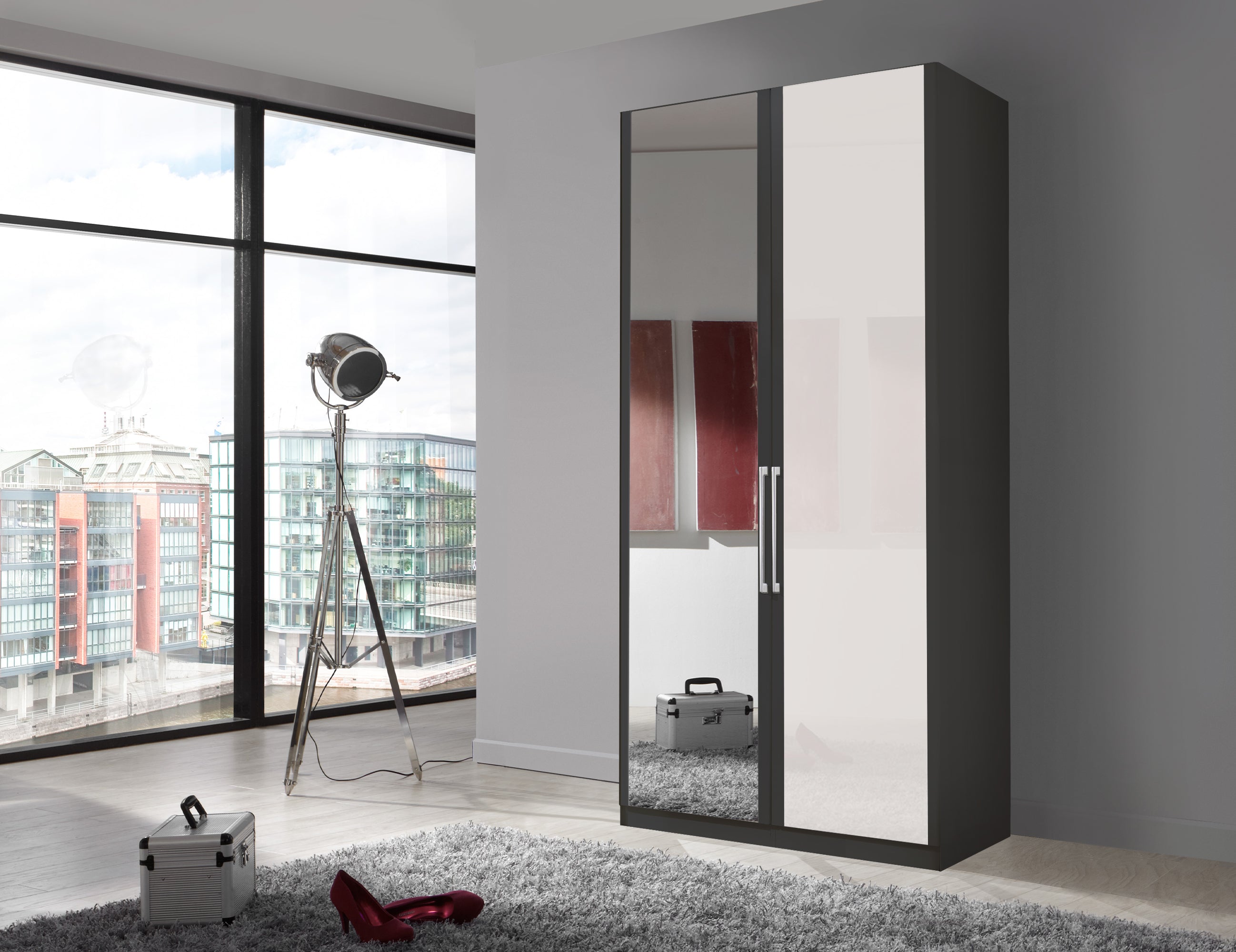 Bermuda Hinged 2 Door Wardrobe Glass White 100cm