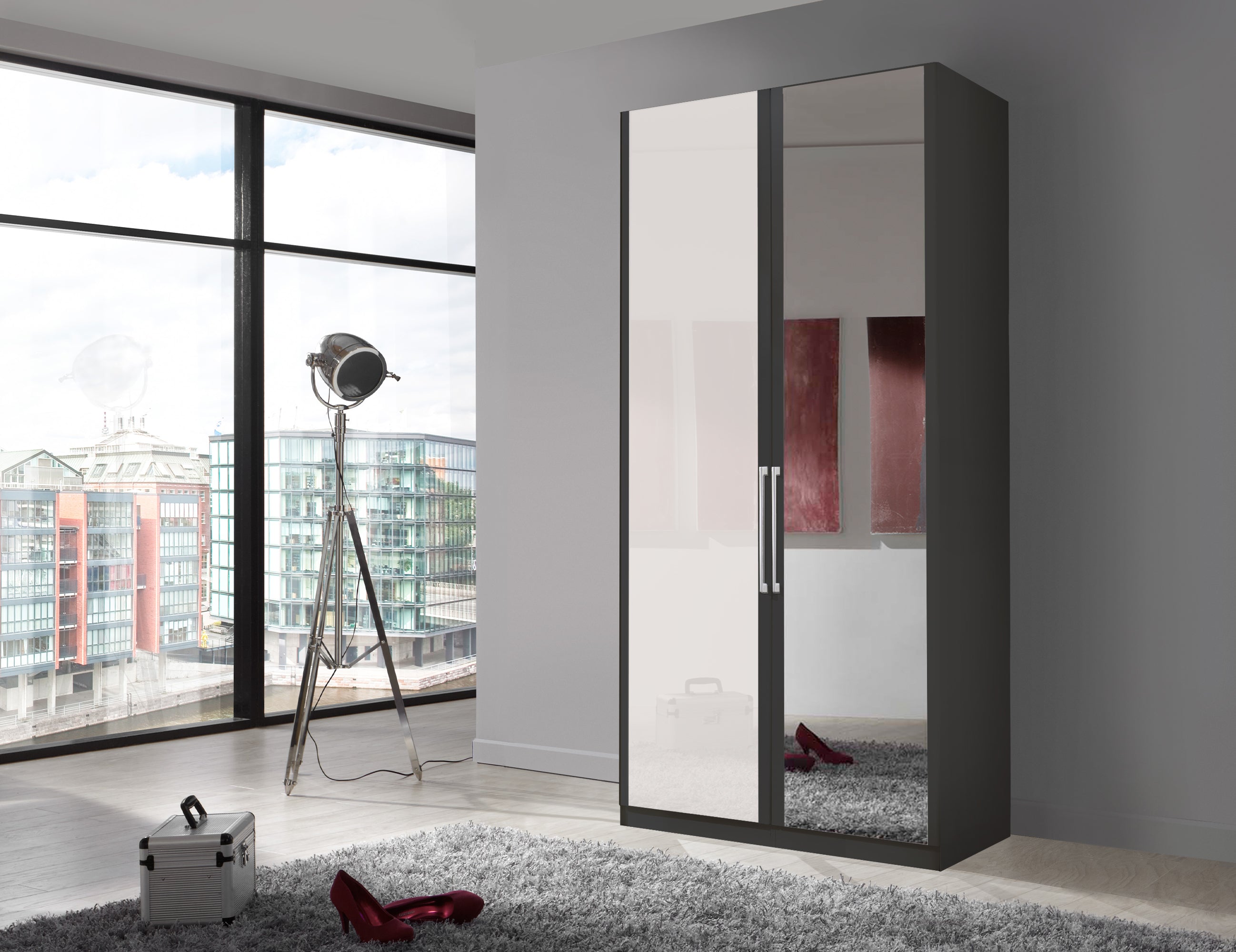 Bermuda Hinged 2 Door Wardrobe Glass White 100cm