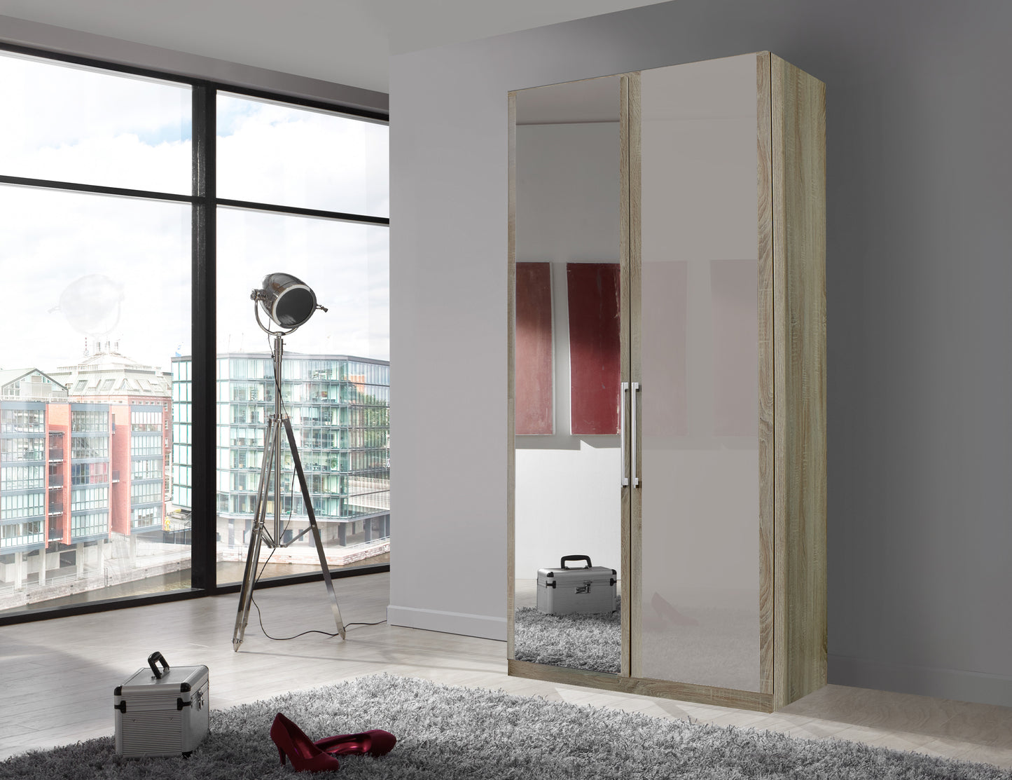 Bermuda Hinged 2 Door Wardrobe Glass Pebble Grey 100cm