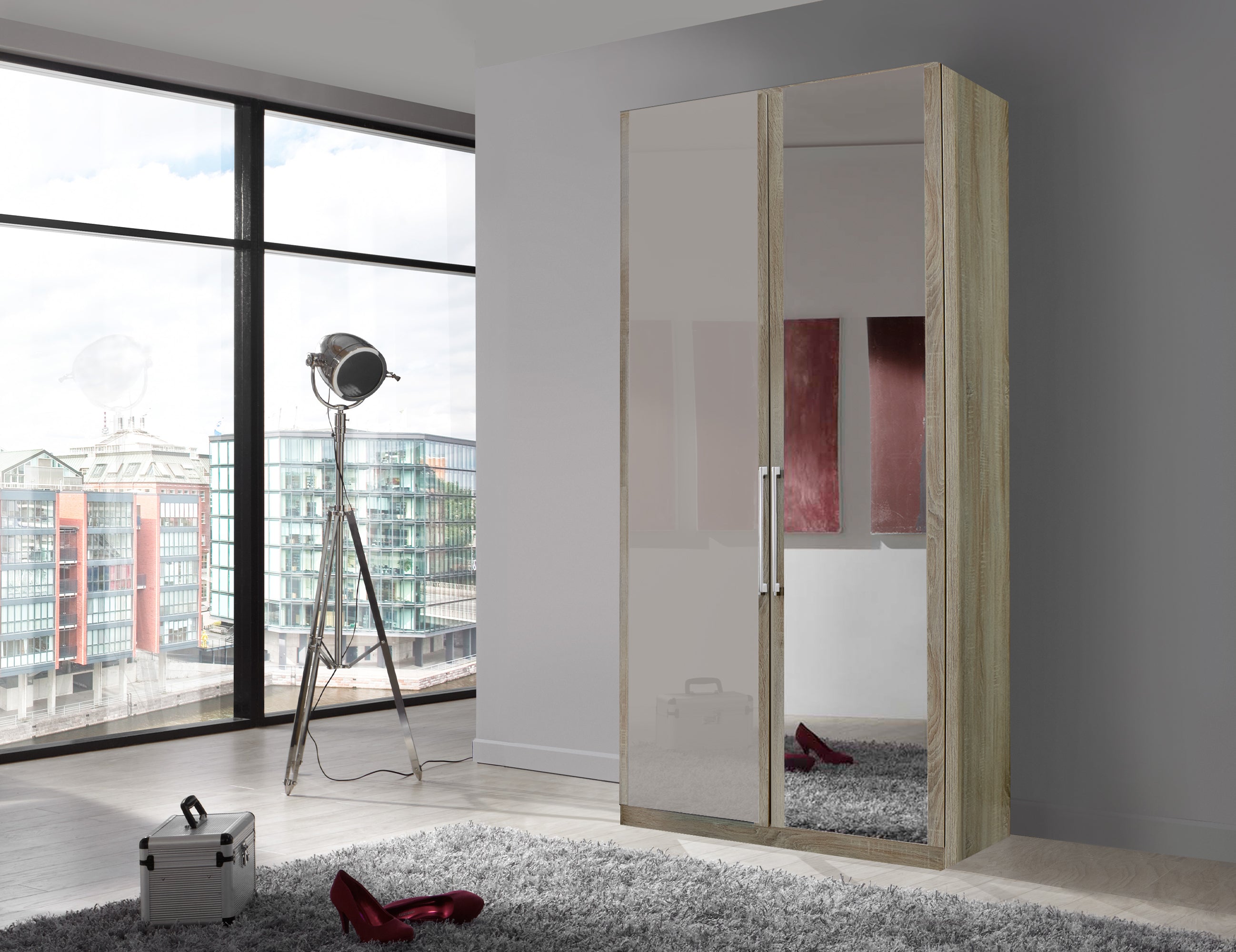 Bermuda Hinged 2 Door Wardrobe Glass Pebble Grey 100cm