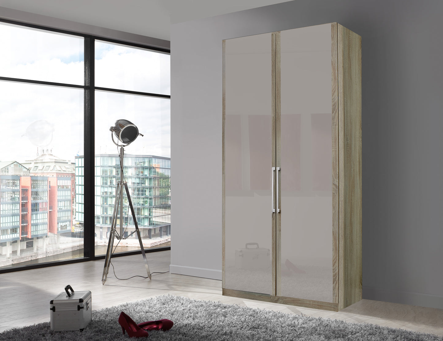 Bermuda Hinged 2 Door Wardrobe Glass Pebble Grey 100cm