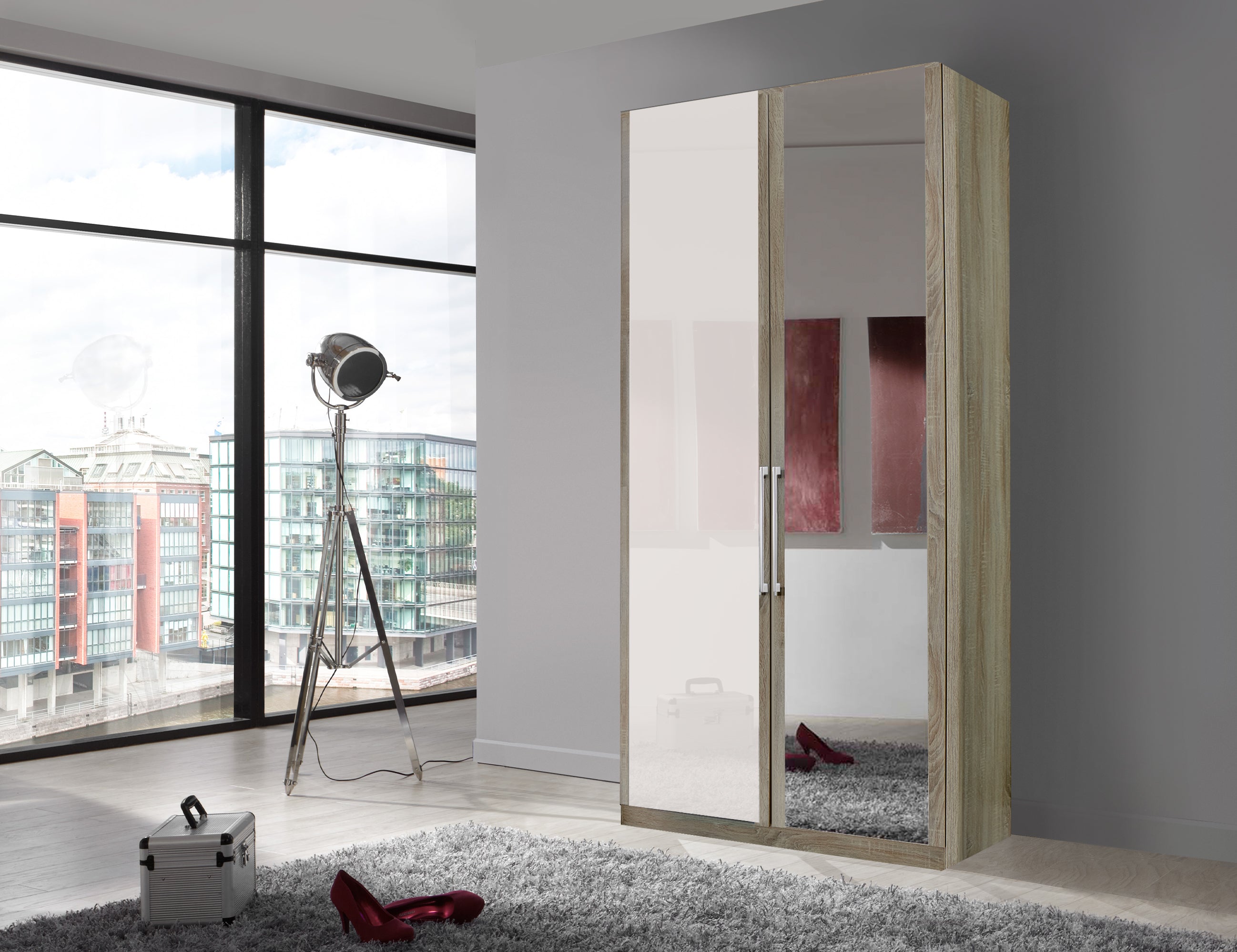 Bermuda Hinged 2 Door Wardrobe Glass White 100cm