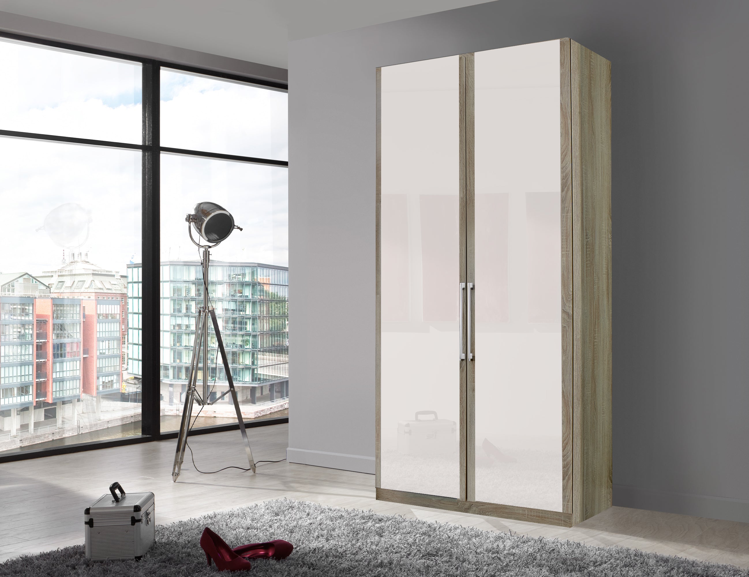 Bermuda Hinged 2 Door Wardrobe Glass White 100cm