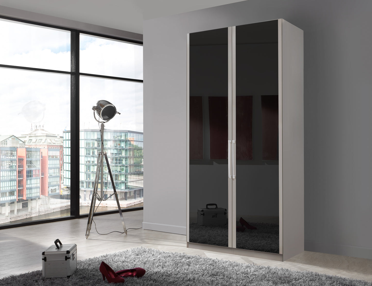 Bermuda Hinged 2 Door Wardrobe Glass Graphite 100cm