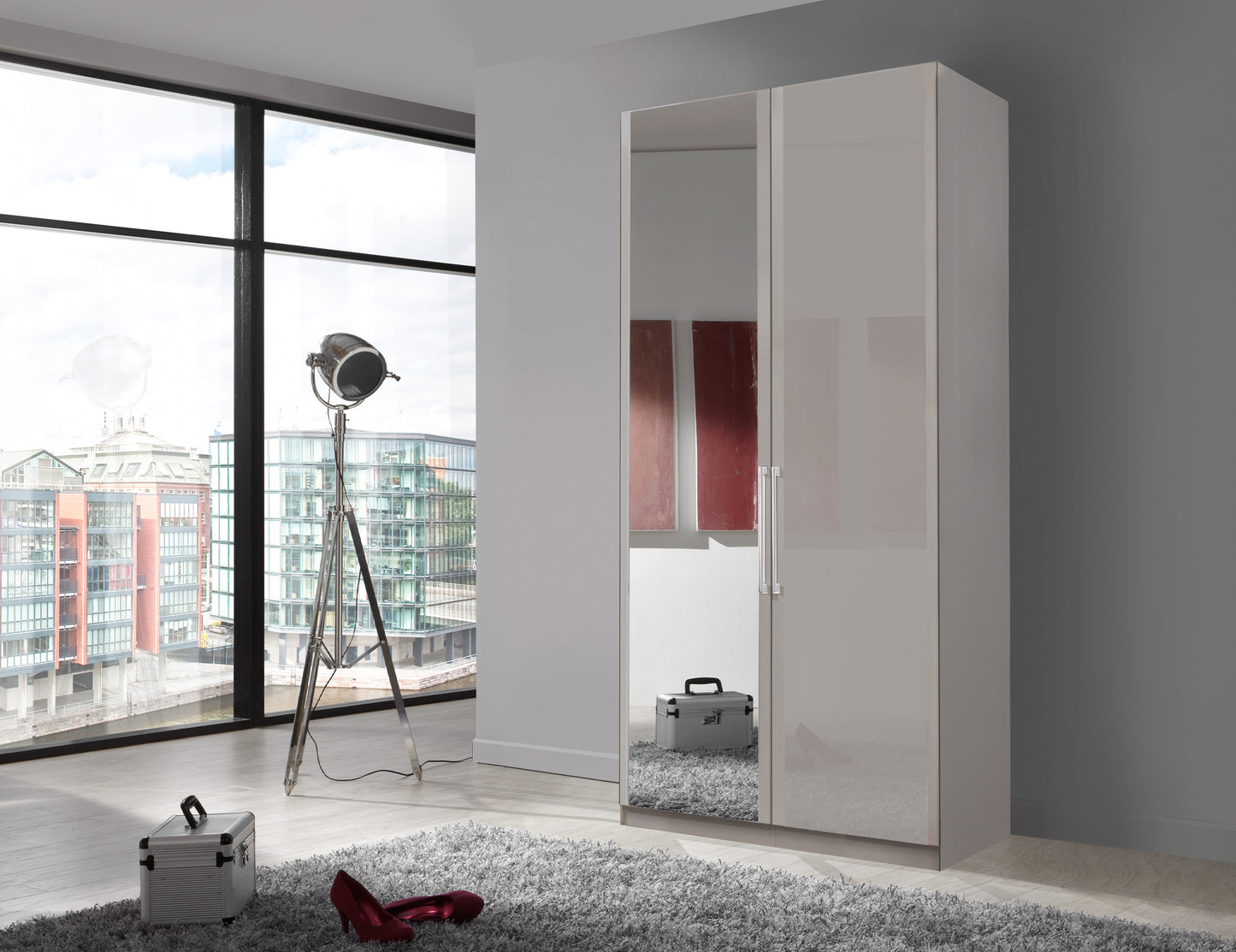 Bermuda Hinged 2 Door Wardrobe Glass Pebble Grey 100cm