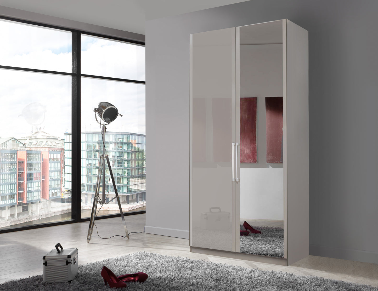 Bermuda Hinged 2 Door Wardrobe Glass Pebble Grey 100cm