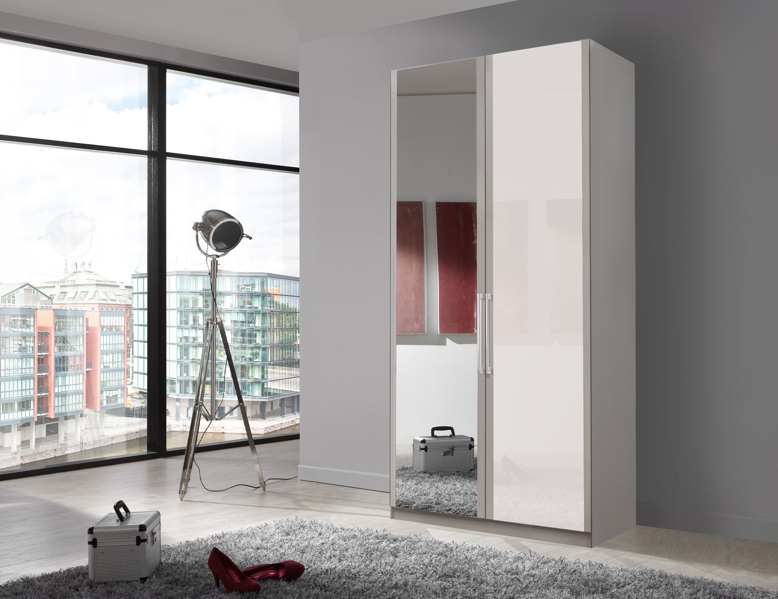 Bermuda Hinged 2 Door Wardrobe Glass White 100cm