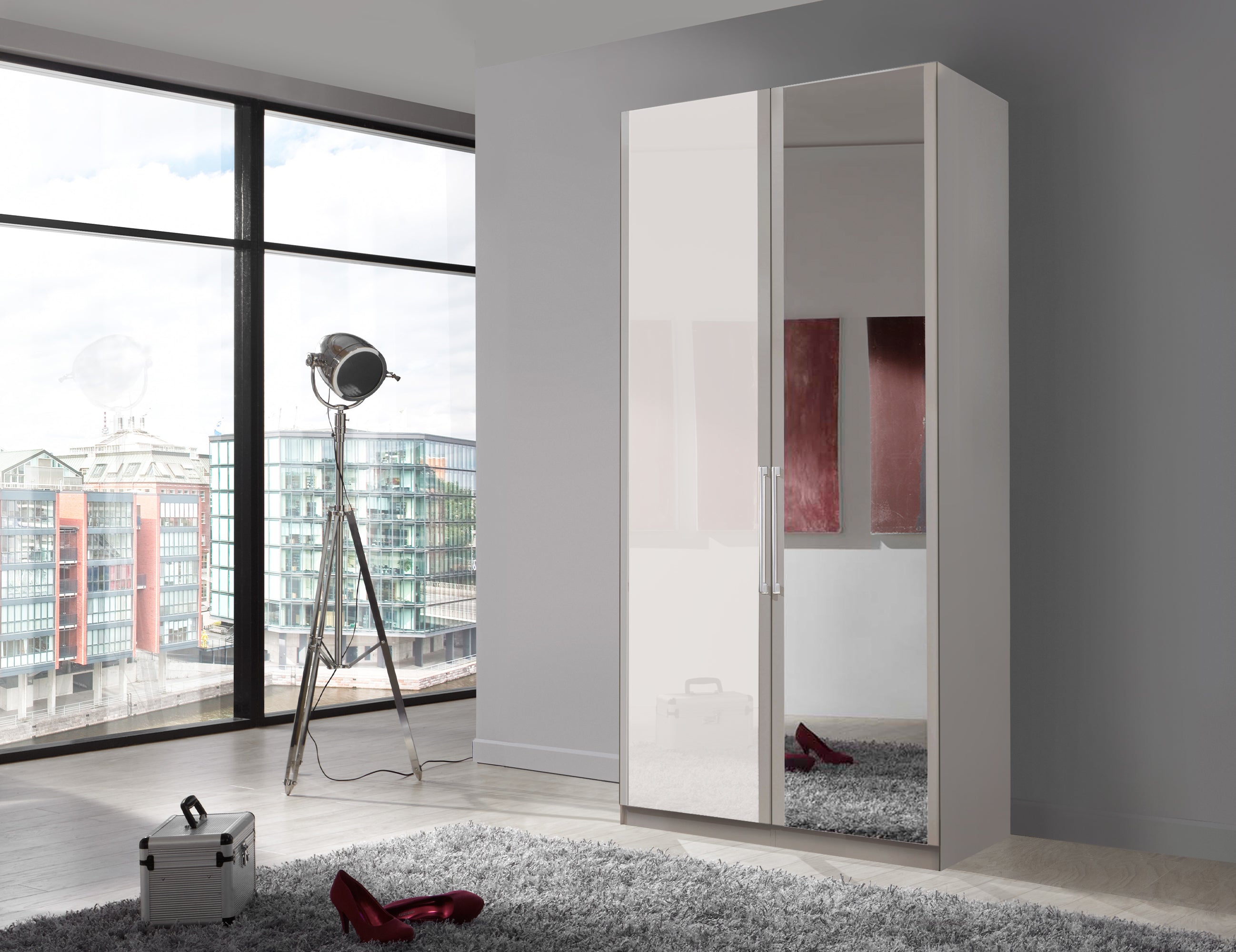 Bermuda Hinged 2 Door Wardrobe Glass White 100cm