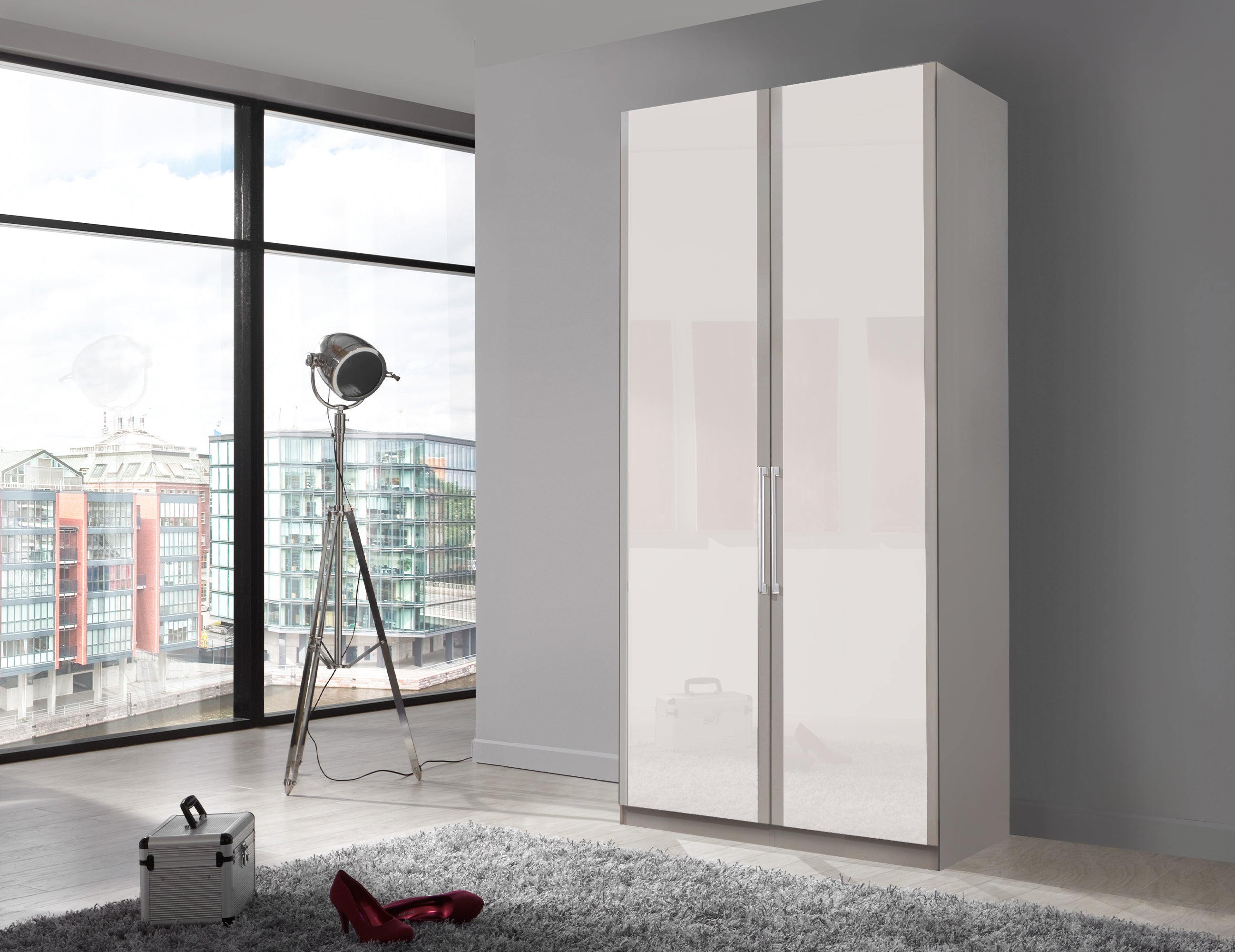 Bermuda Hinged 2 Door Wardrobe Glass White 100cm