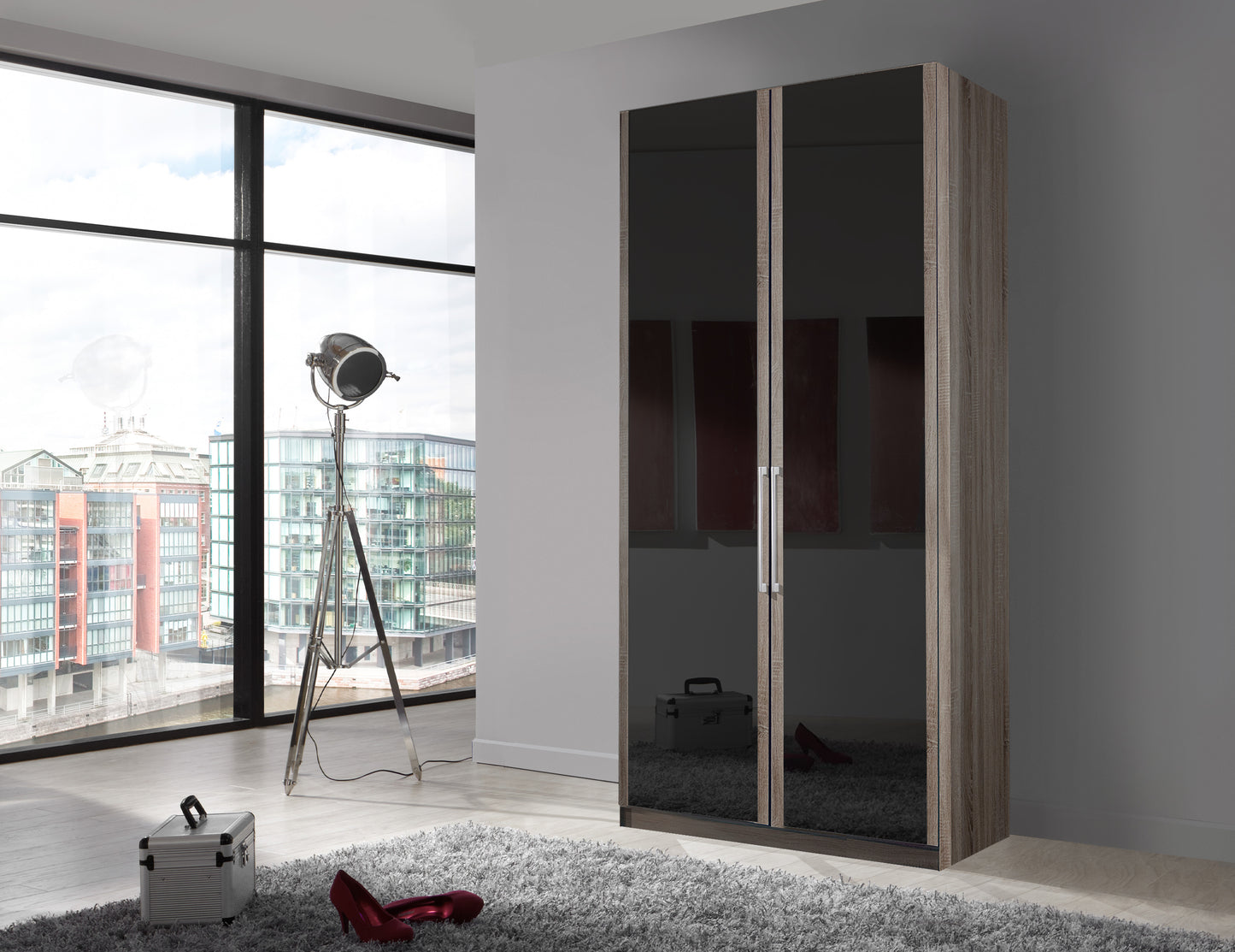 Bermuda Hinged 2 Door Wardrobe Glass Graphite 100cm