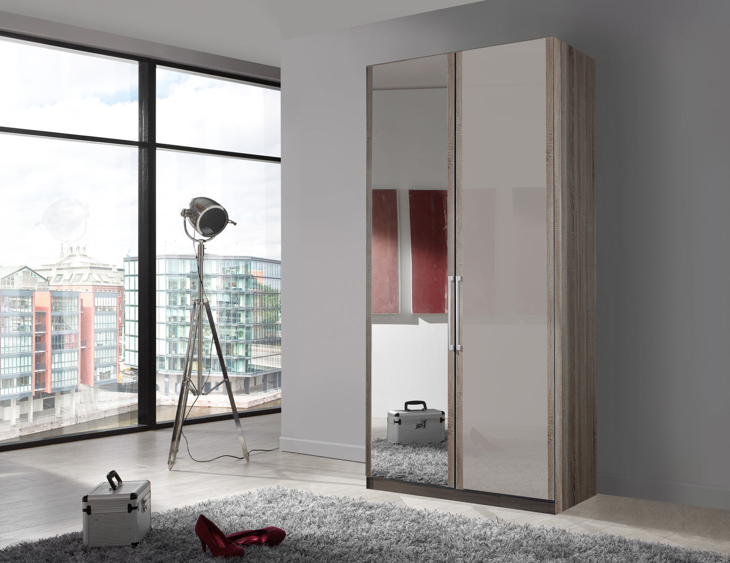 Bermuda Hinged 2 Door Wardrobe Glass Pebble Grey 100cm