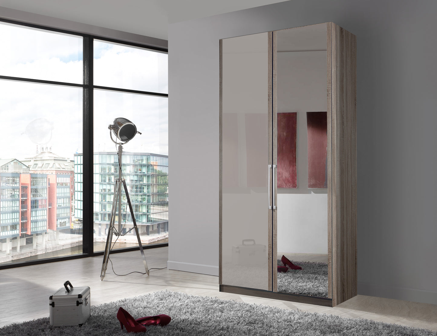 Bermuda Hinged 2 Door Wardrobe Glass Pebble Grey 100cm