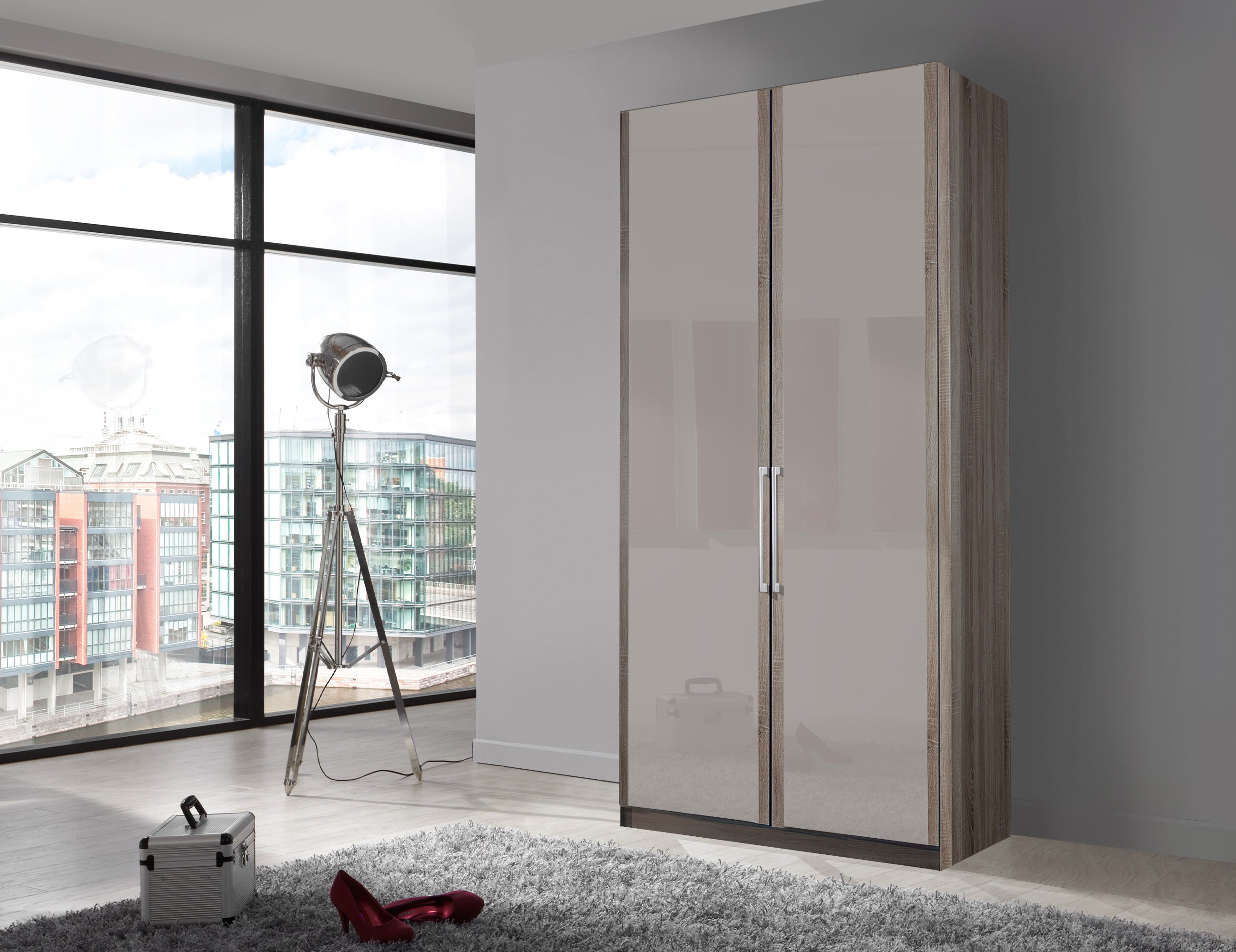 Bermuda Hinged 2 Door Wardrobe Glass Pebble Grey 100cm