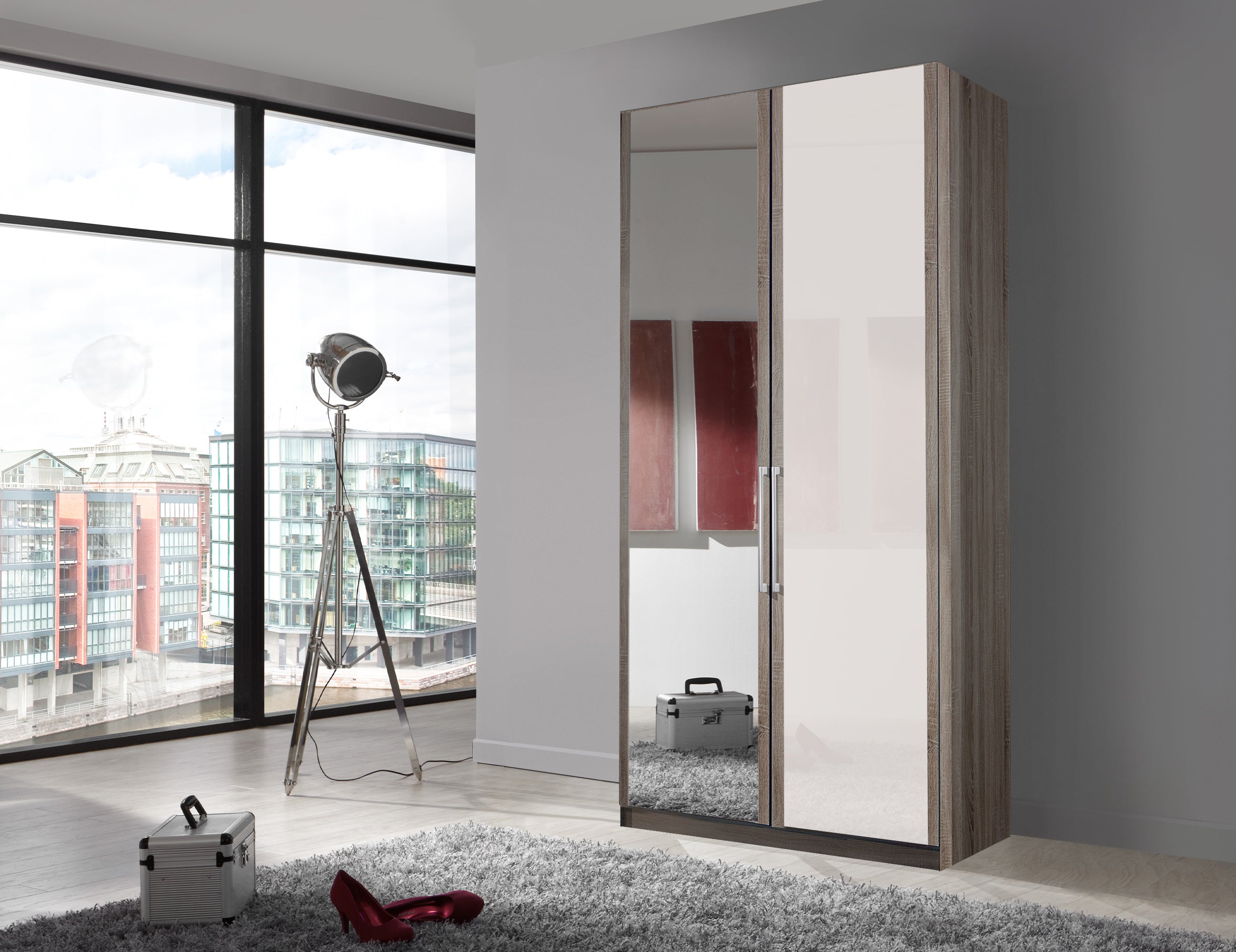 Bermuda Hinged 2 Door Wardrobe Glass White 100cm