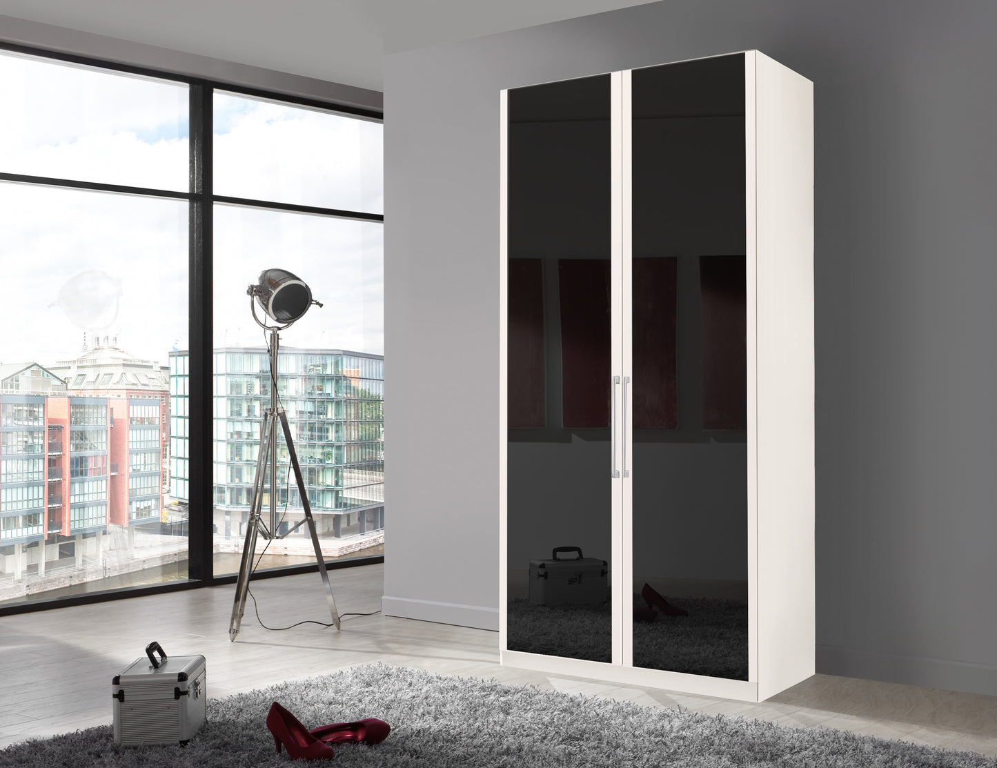 Bermuda Hinged 2 Door Wardrobe Glass Graphite 100cm