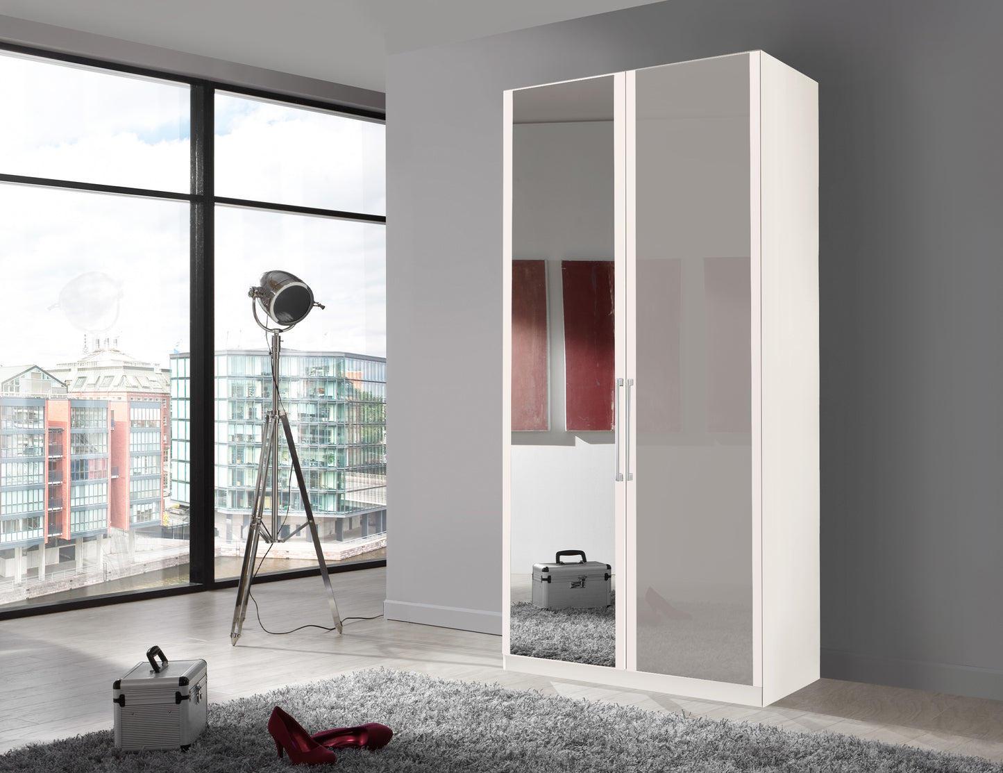 Bermuda Hinged 2 Door Wardrobe Glass Pebble Grey 100cm