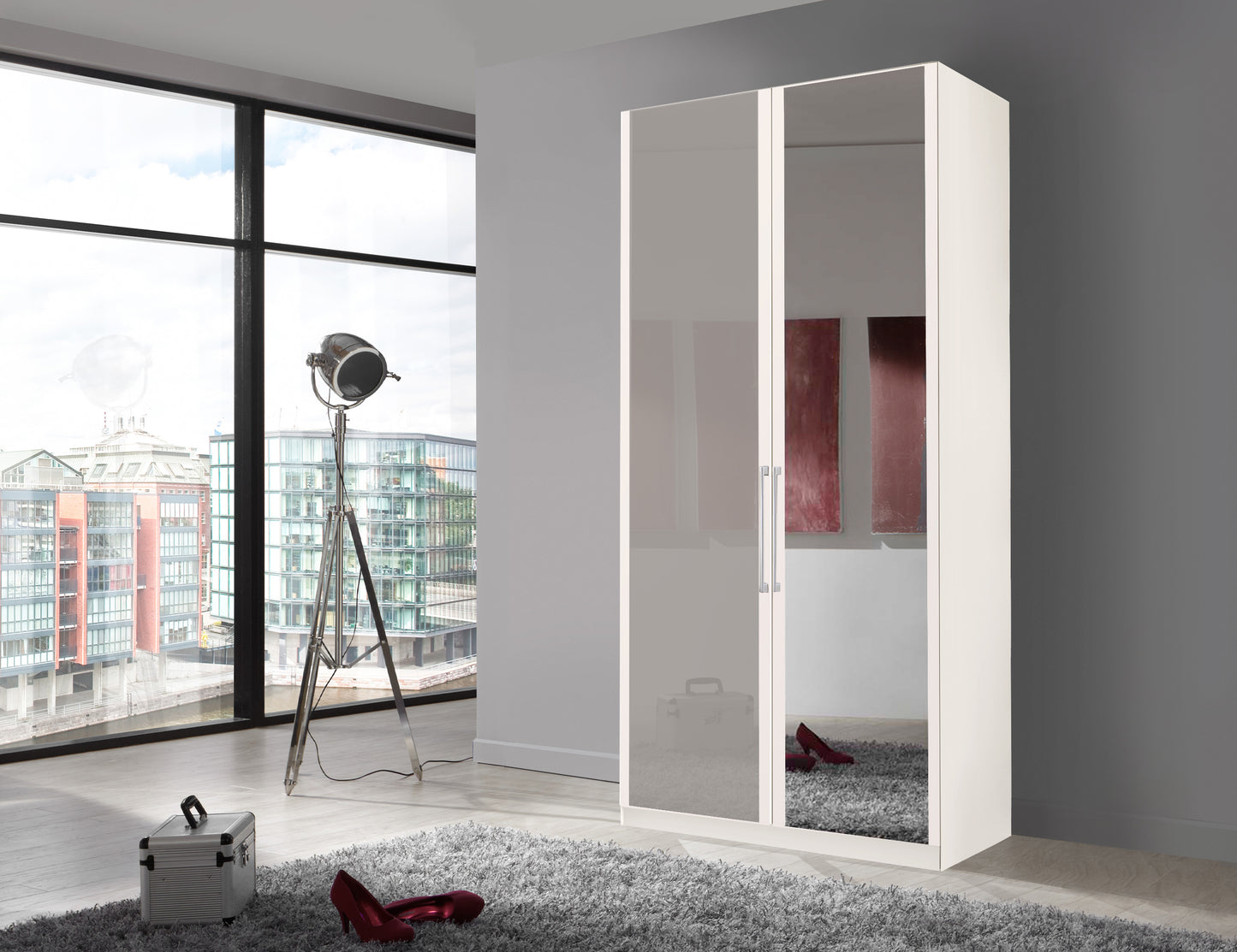 Bermuda Hinged 2 Door Wardrobe Glass Pebble Grey 100cm