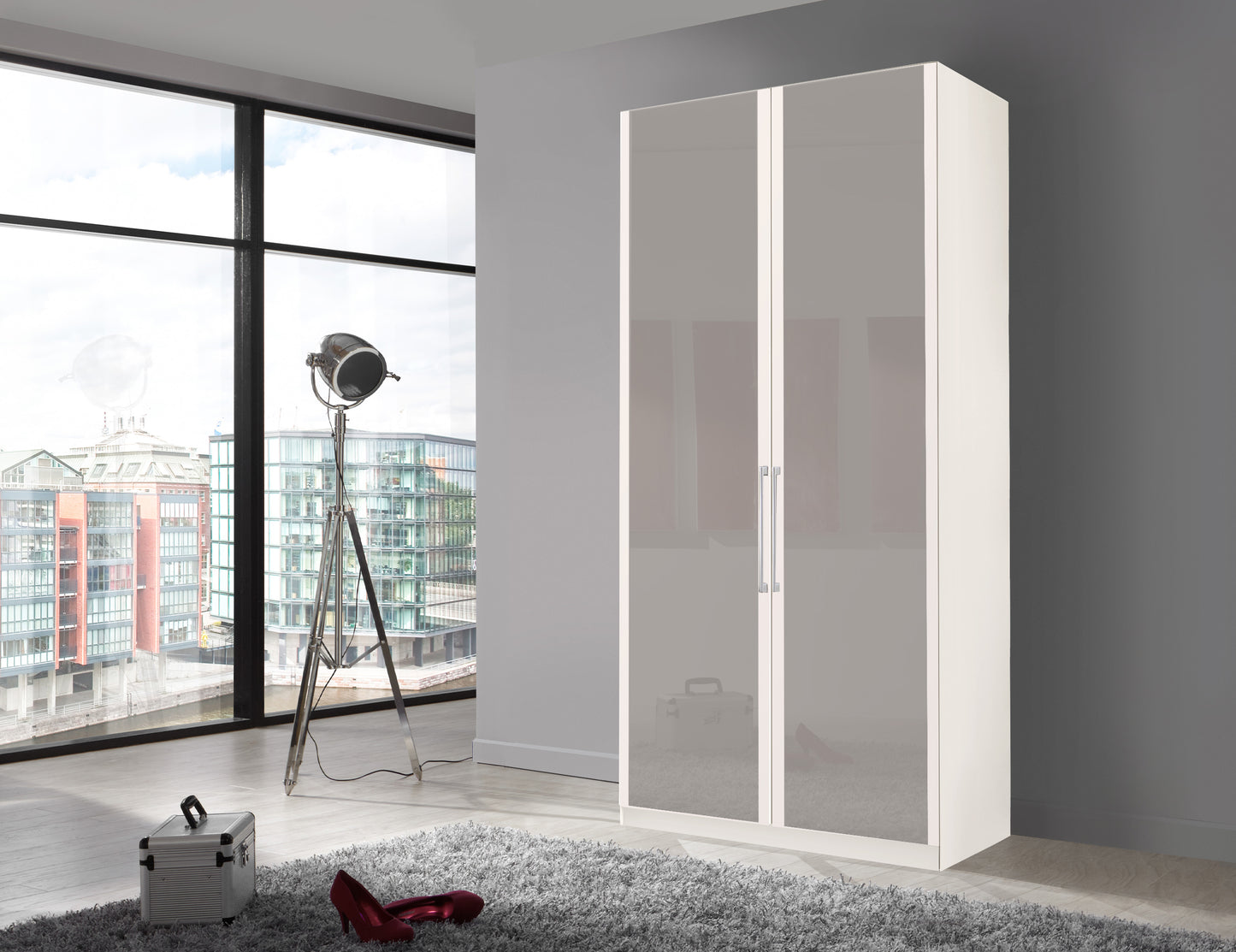 Bermuda Hinged 2 Door Wardrobe Glass Pebble Grey 100cm