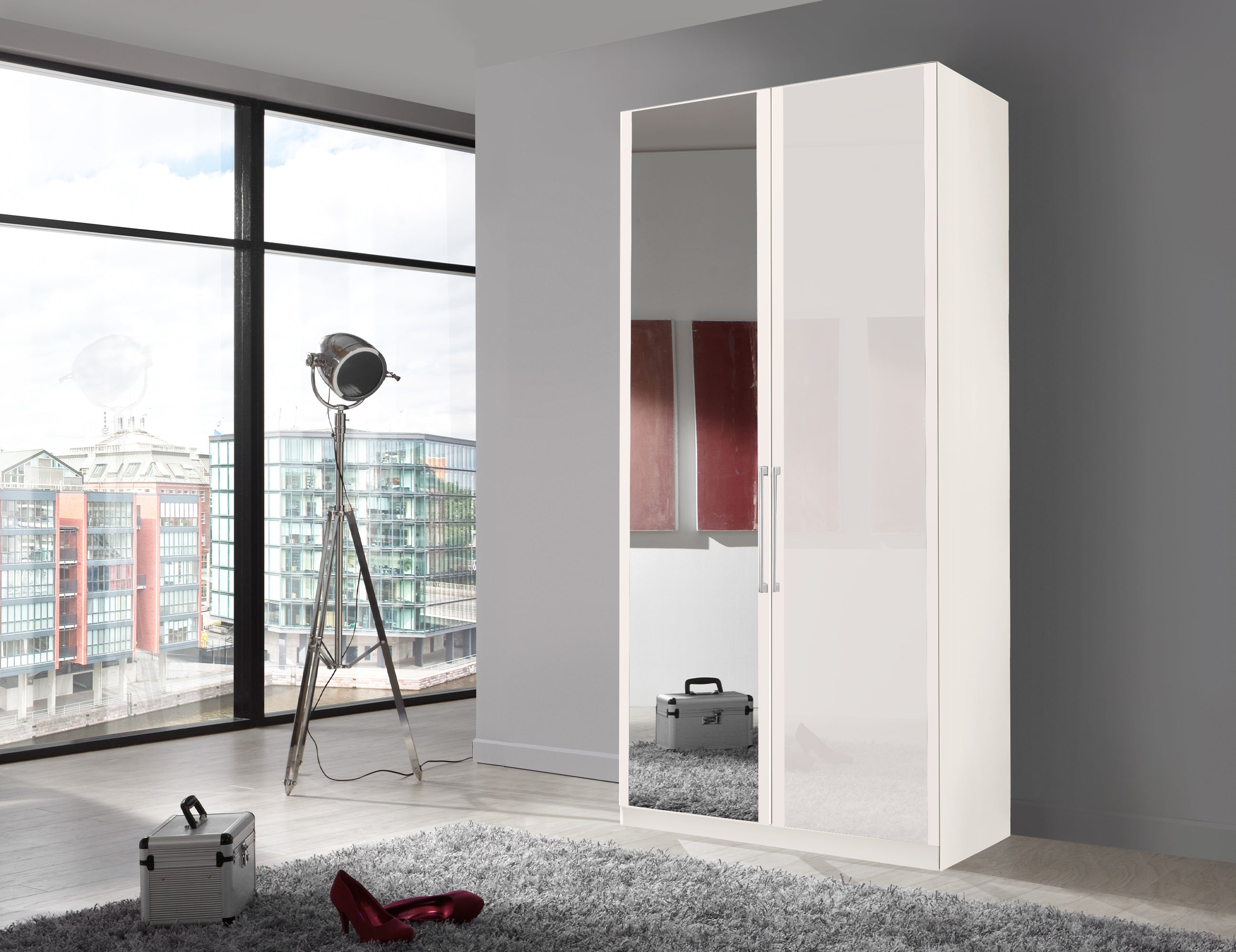 Bermuda Hinged 2 Door Wardrobe Glass White 100cm