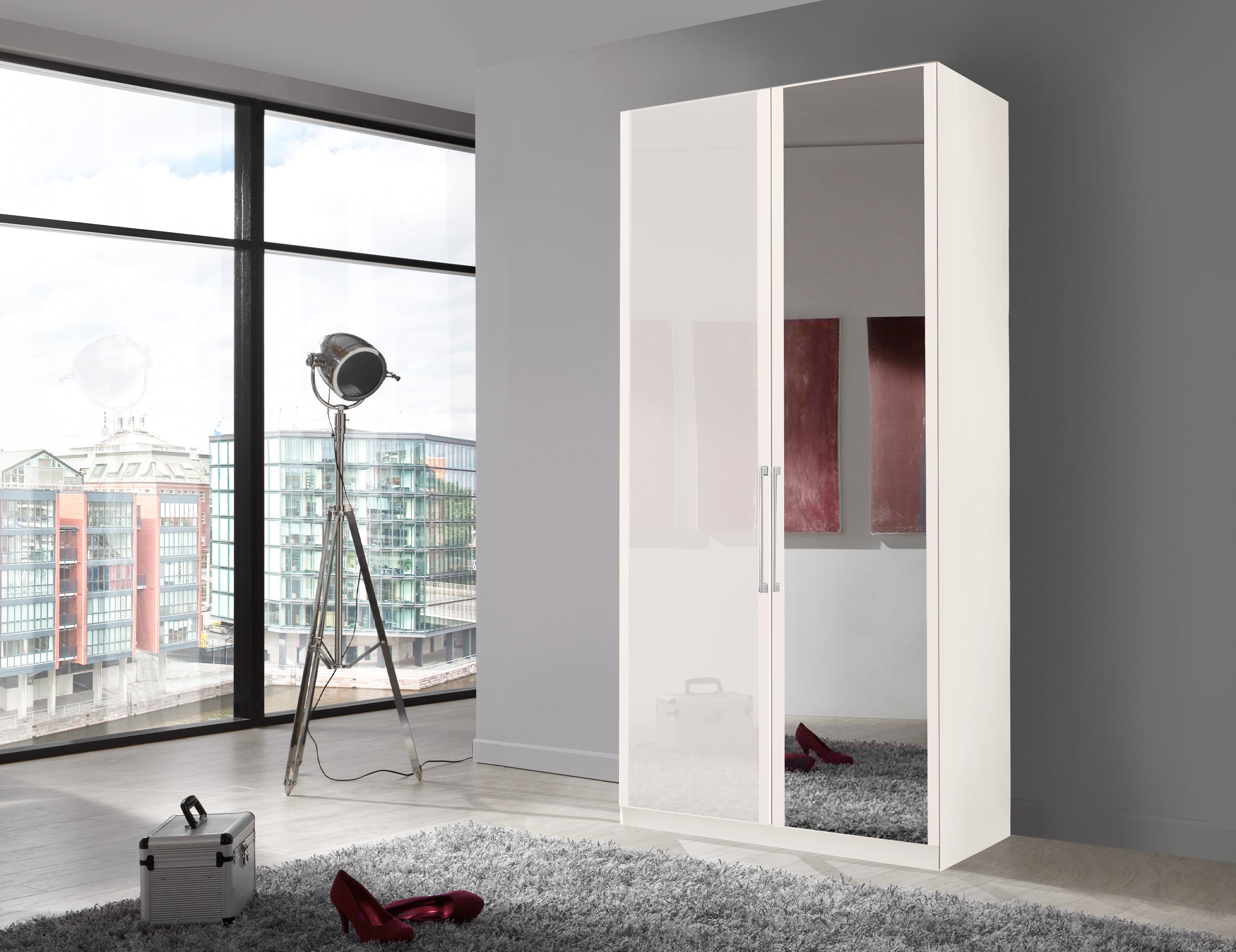 Bermuda Hinged 2 Door Wardrobe Glass White 100cm