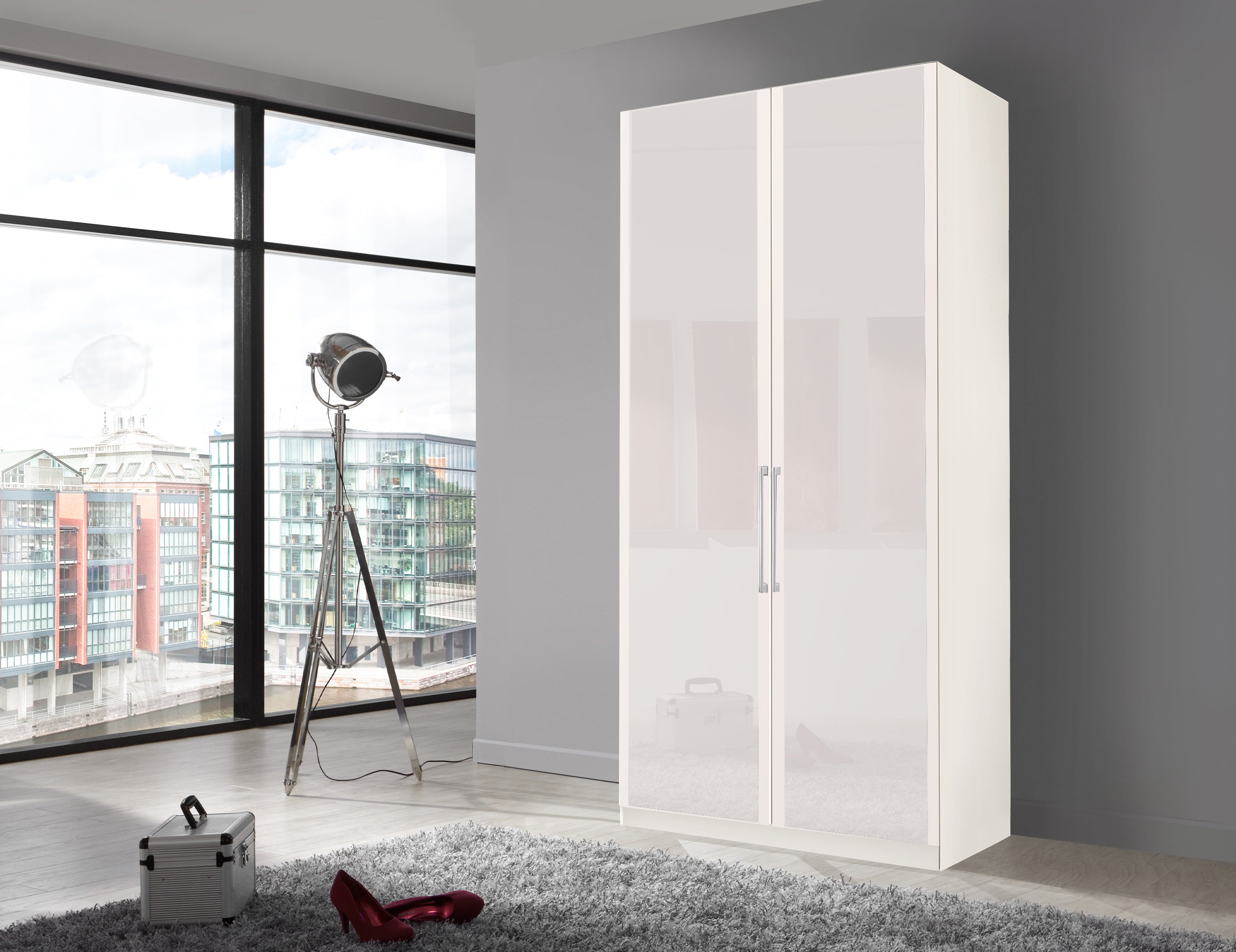 Bermuda Hinged 2 Door Wardrobe Glass White 100cm