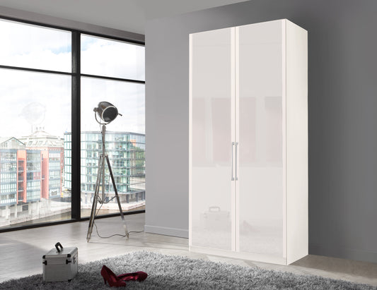 Bermuda Hinged 2 Door Wardrobe Glass White 100cm