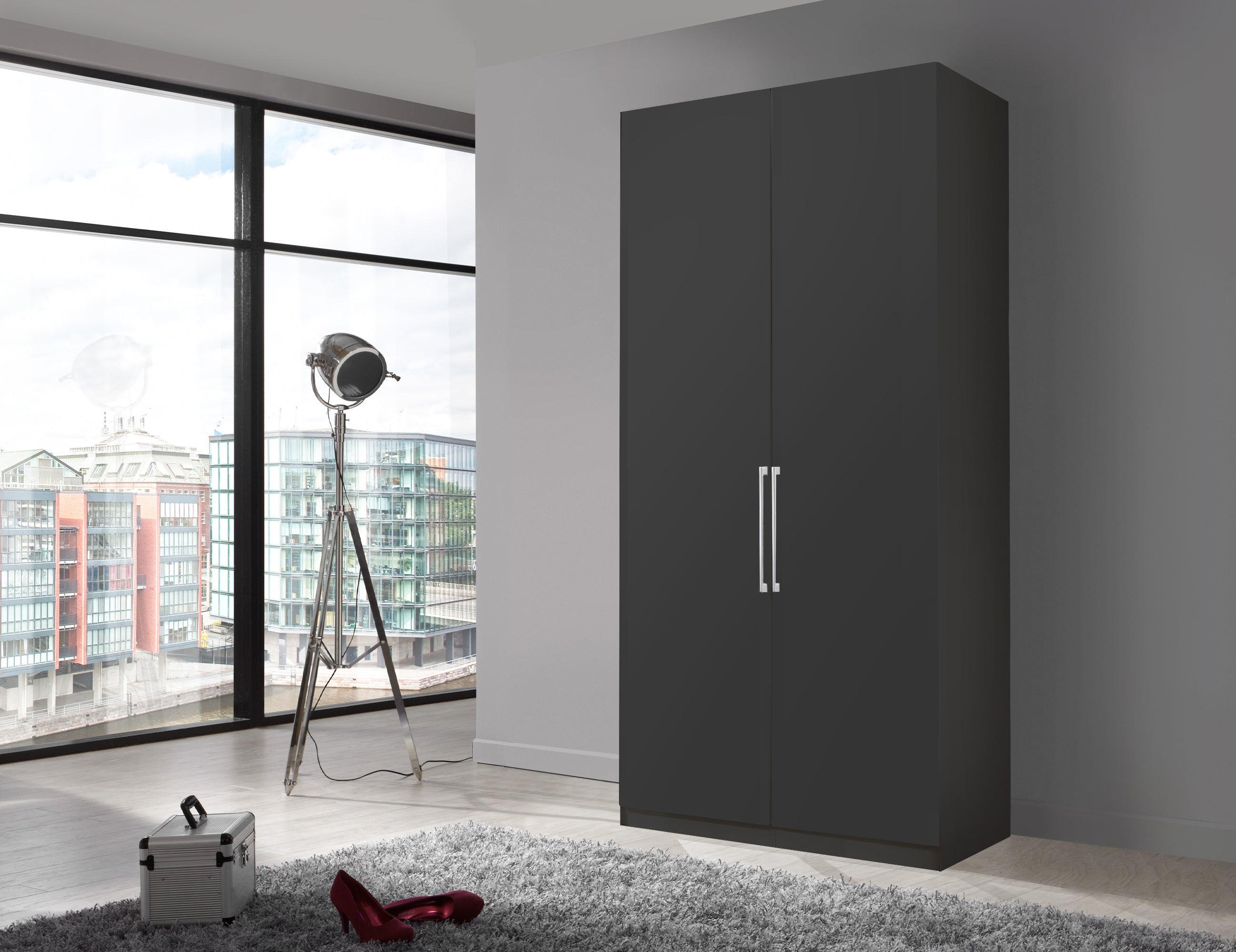 Bermuda Hinged 2 Door Wardrobe Matte Graphite 100cm