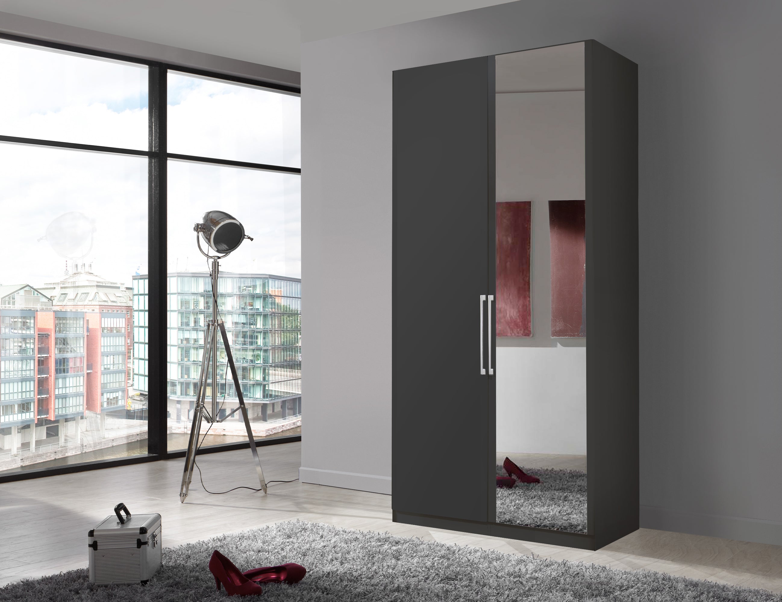 Bermuda Hinged 2 Door Wardrobe Matte Graphite 100cm