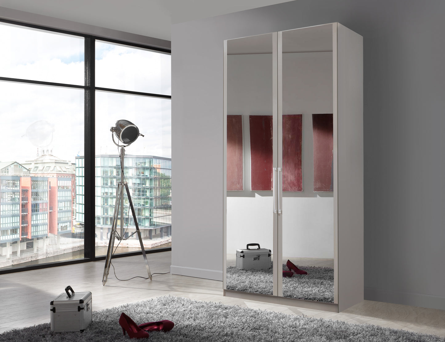 Bermuda Hinged 2 Door Wardrobe Glass Pebble Grey 100cm