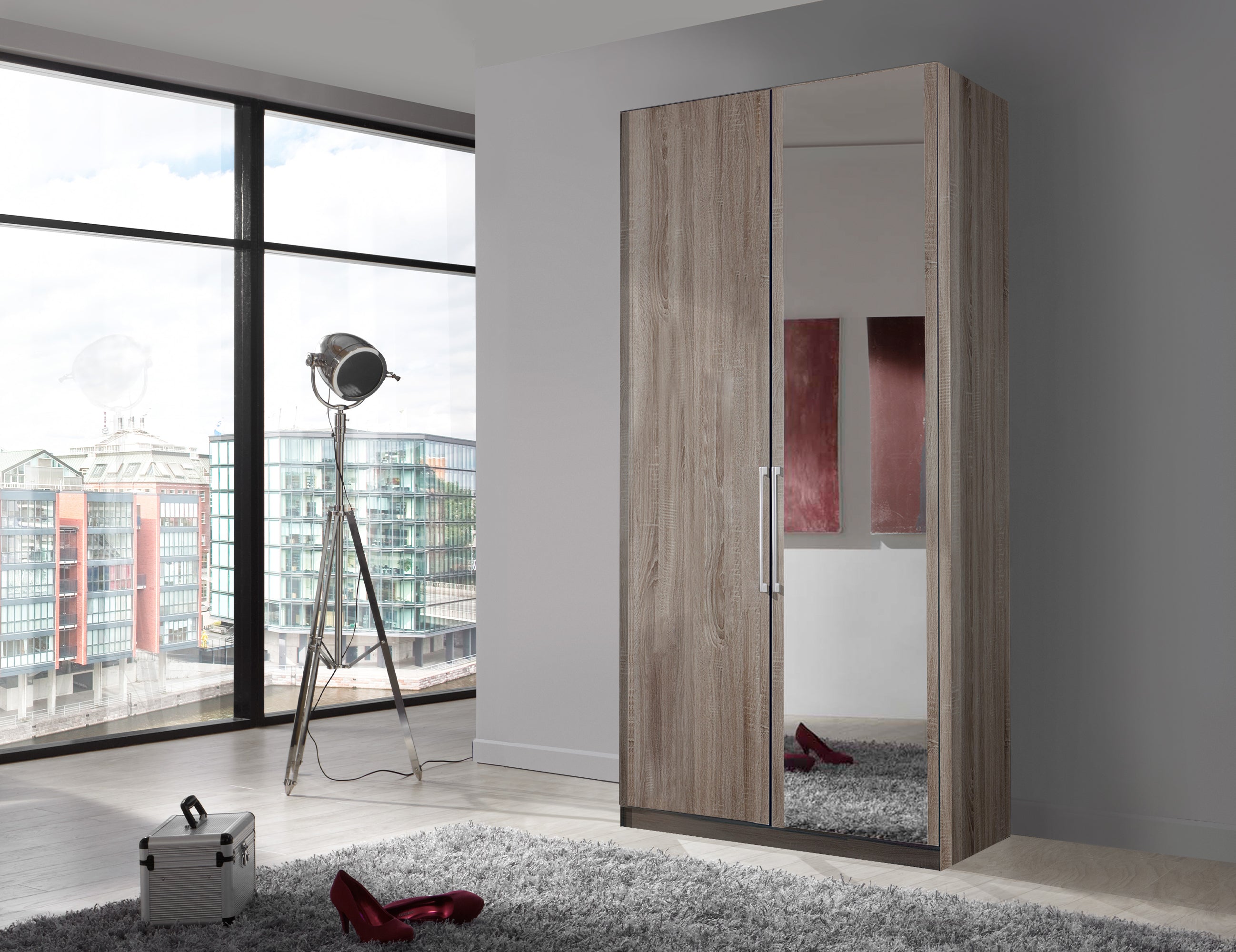 Bermuda Hinged 2 Door Wardrobe Dark Rustic Oak 100cm