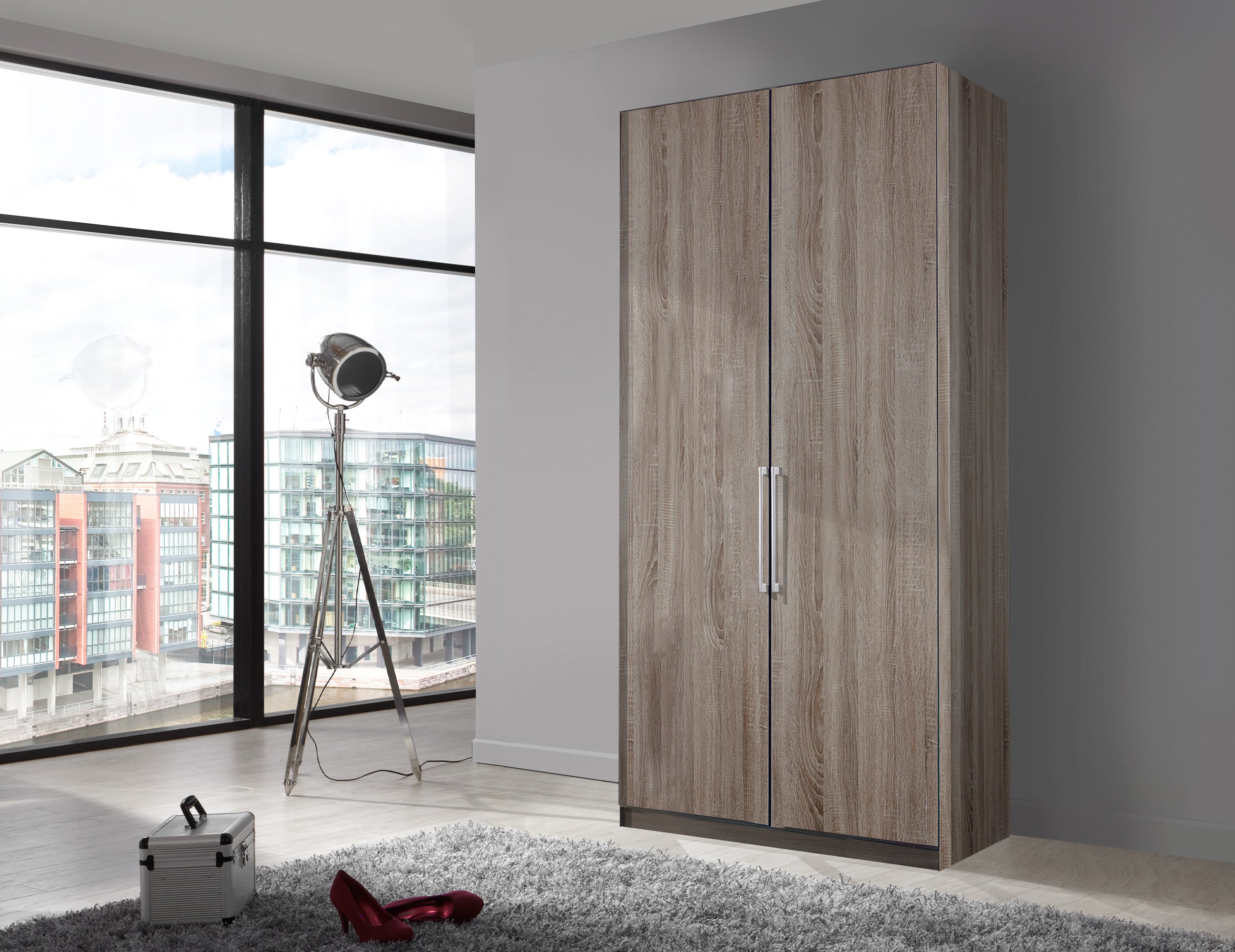 Bermuda Hinged 2 Door Wardrobe Dark Rustic Oak 100cm