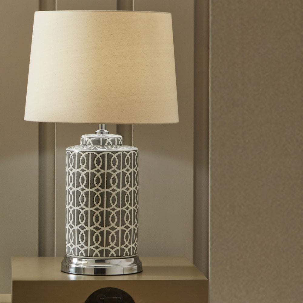 Grey and White Geo Pattern Table Lamp