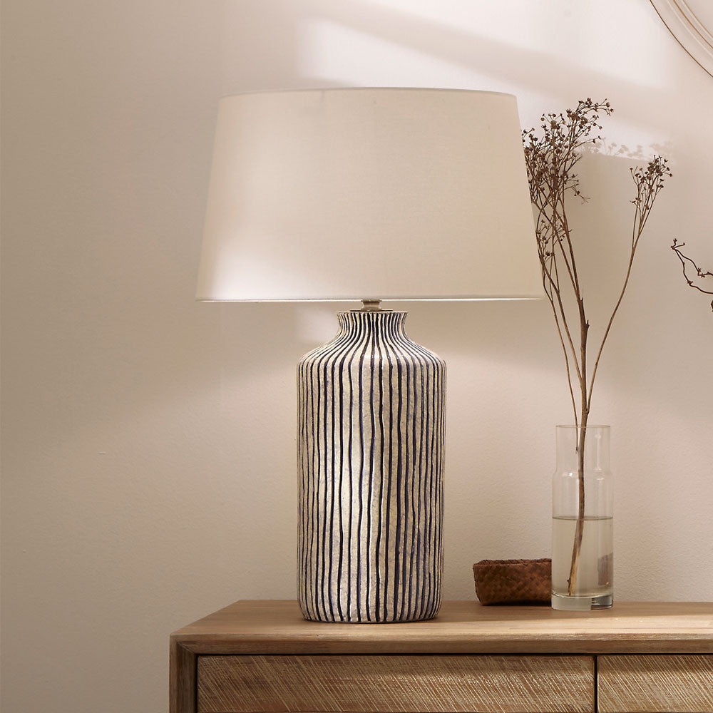 Blue Stone Embossed Stripe Lamp & 40cm Stone Shade