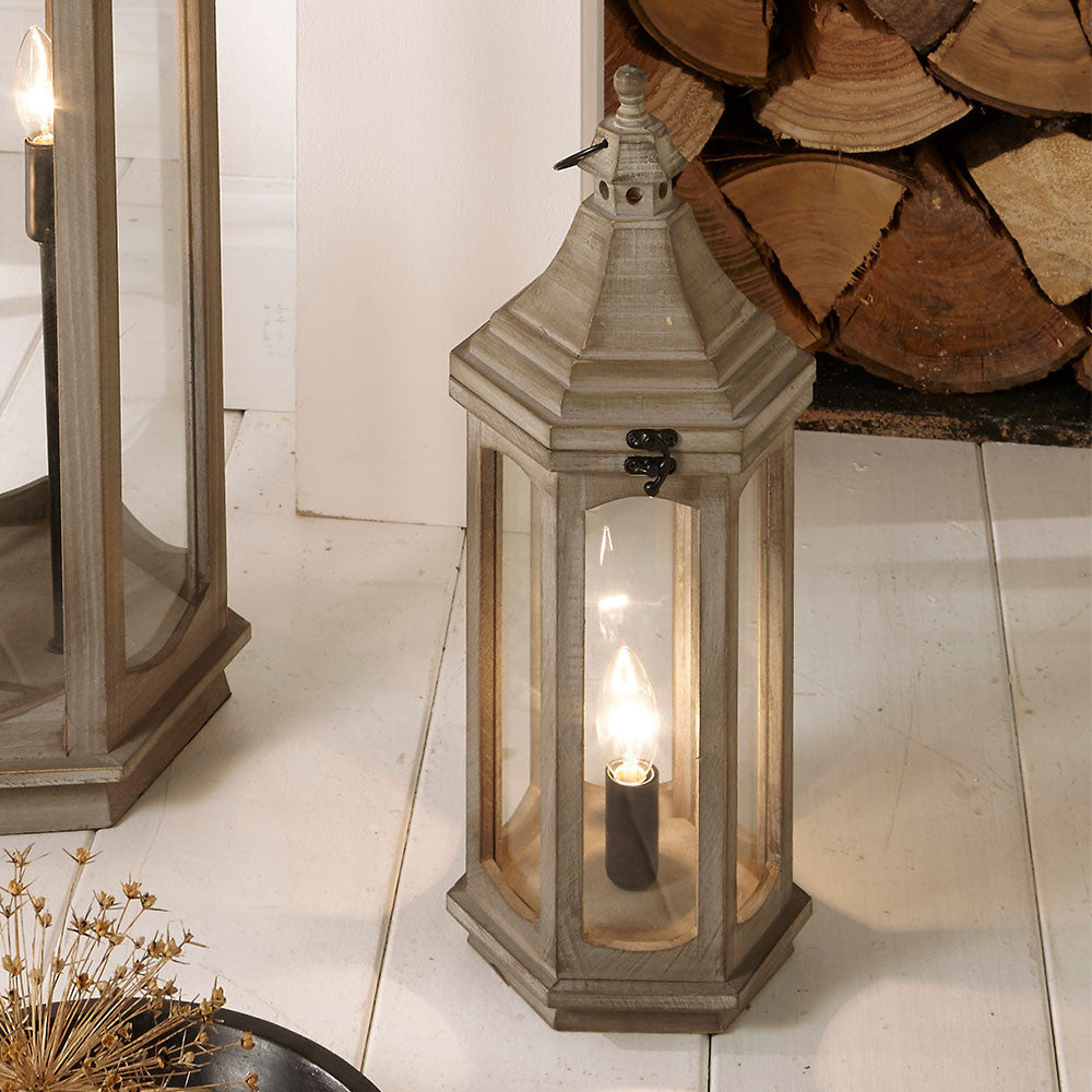 Grey Antique Wood Lantern Lamp