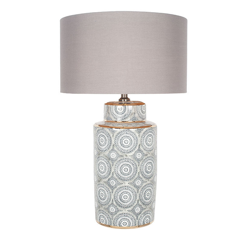 Circle Pattern Ceramic Lamp & Grey Velvet Shade