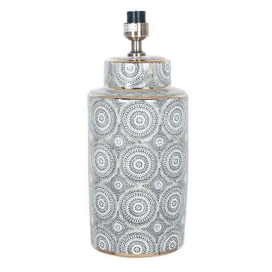 Circle Pattern Ceramic Lamp & Grey Velvet Shade