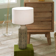 Ceramic Grey Feather Lamp & White Shade