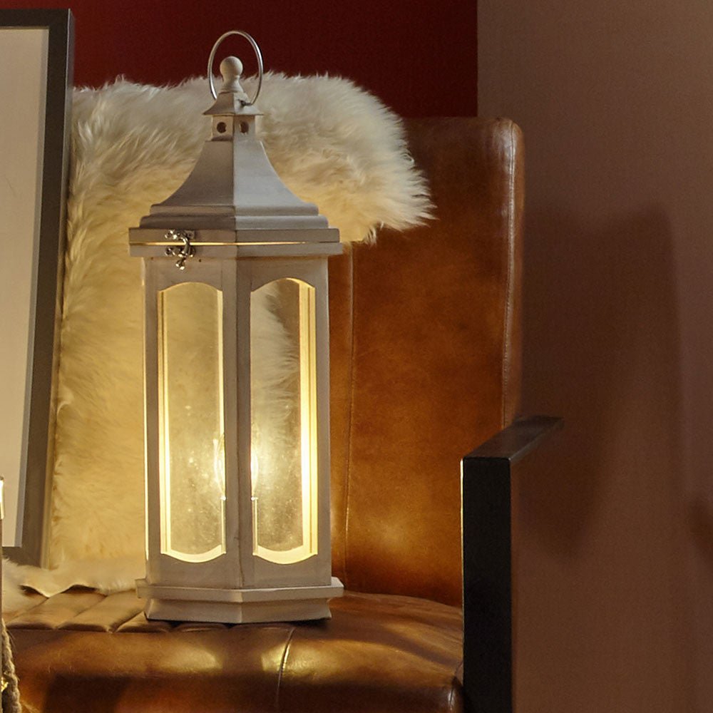 White  Wood Lantern Lamp