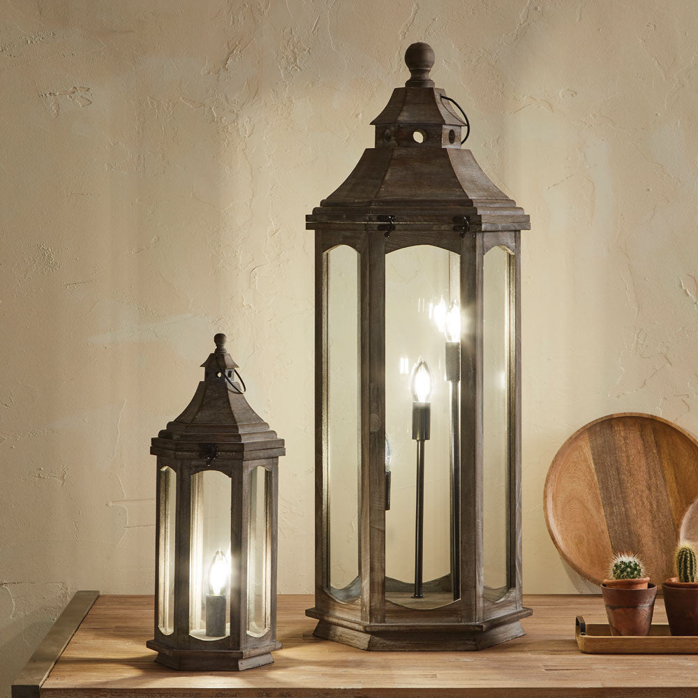 Grey Antique Wood Lantern Lamp