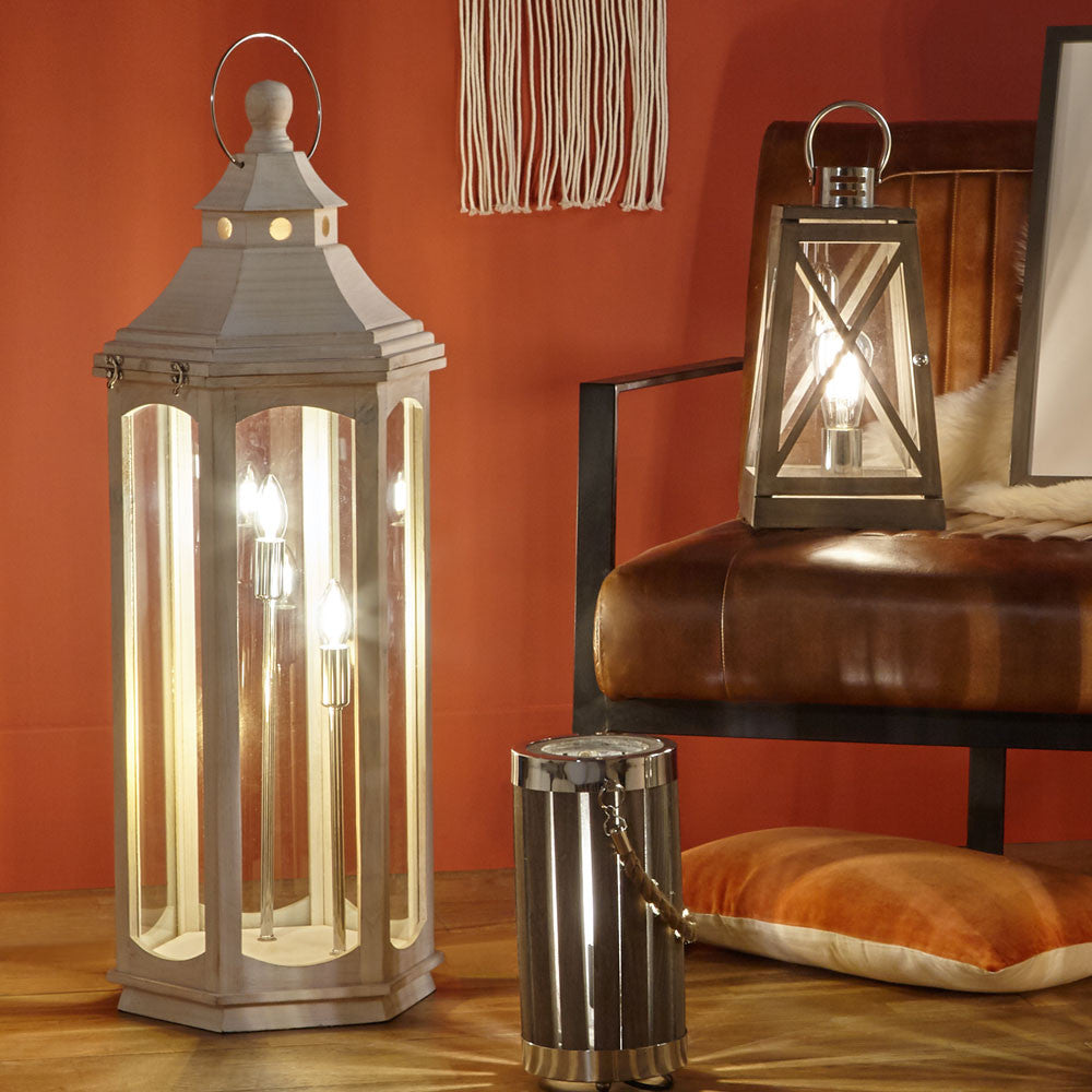 White  Wood Lantern Lamp